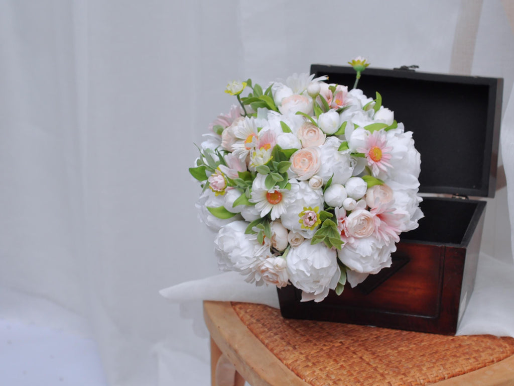 Sweet Pink Peony Bridal Bouquet, Double Peony Bud Bouquet, White Lotus Bouquet, Sarah Bernhardt Peony Bouquet, Peony Bouquet Gift For Her