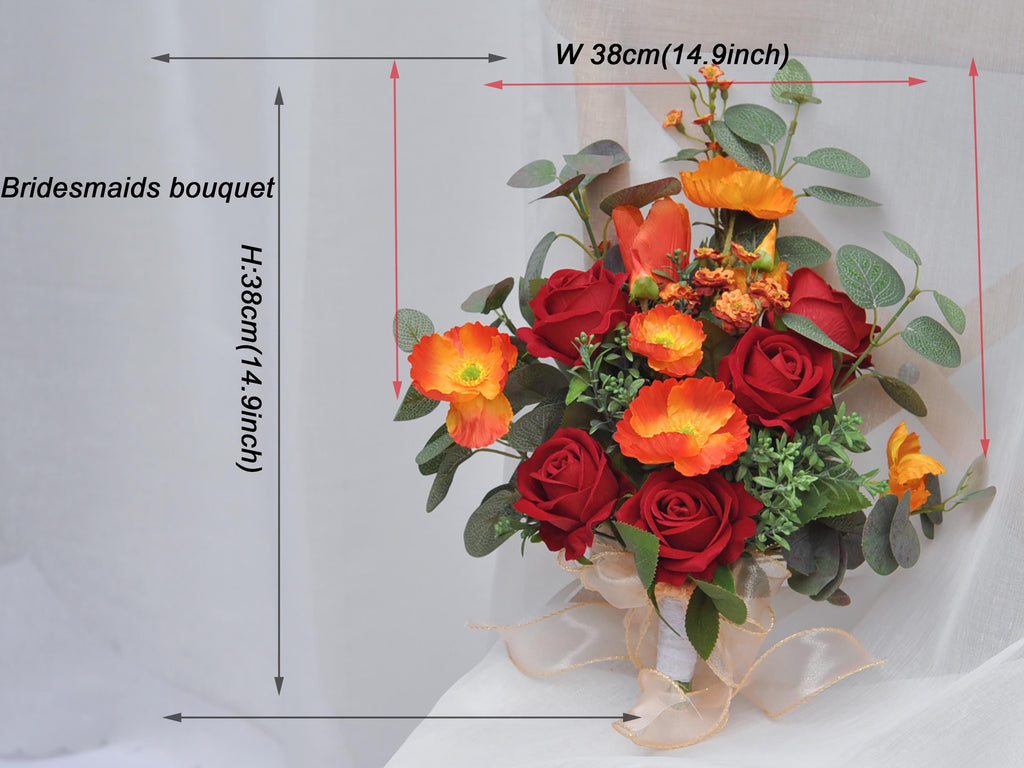 Fall Burgundy Red Wildflower Bouquet Collection - Boho Wildflower Bridal Bouquet, Foam Rose, Poppy, Peony, Eucalyptus, Berry, Dahlia
