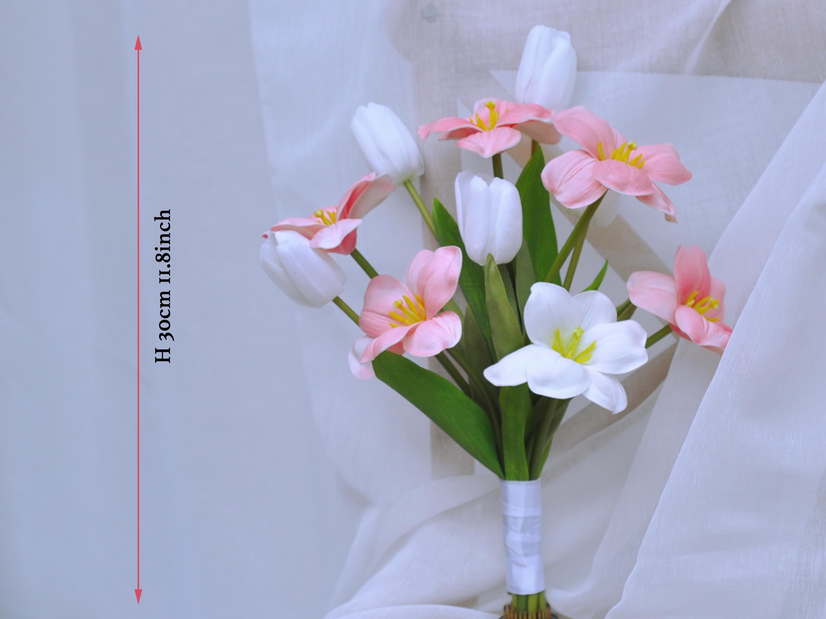 EVA Calla Lily Flower Bouquet, Tulip Floral Arrangements – Perfect For Rustic Wedding, Natural Flower Arrangement Gift For Her, Home Decor