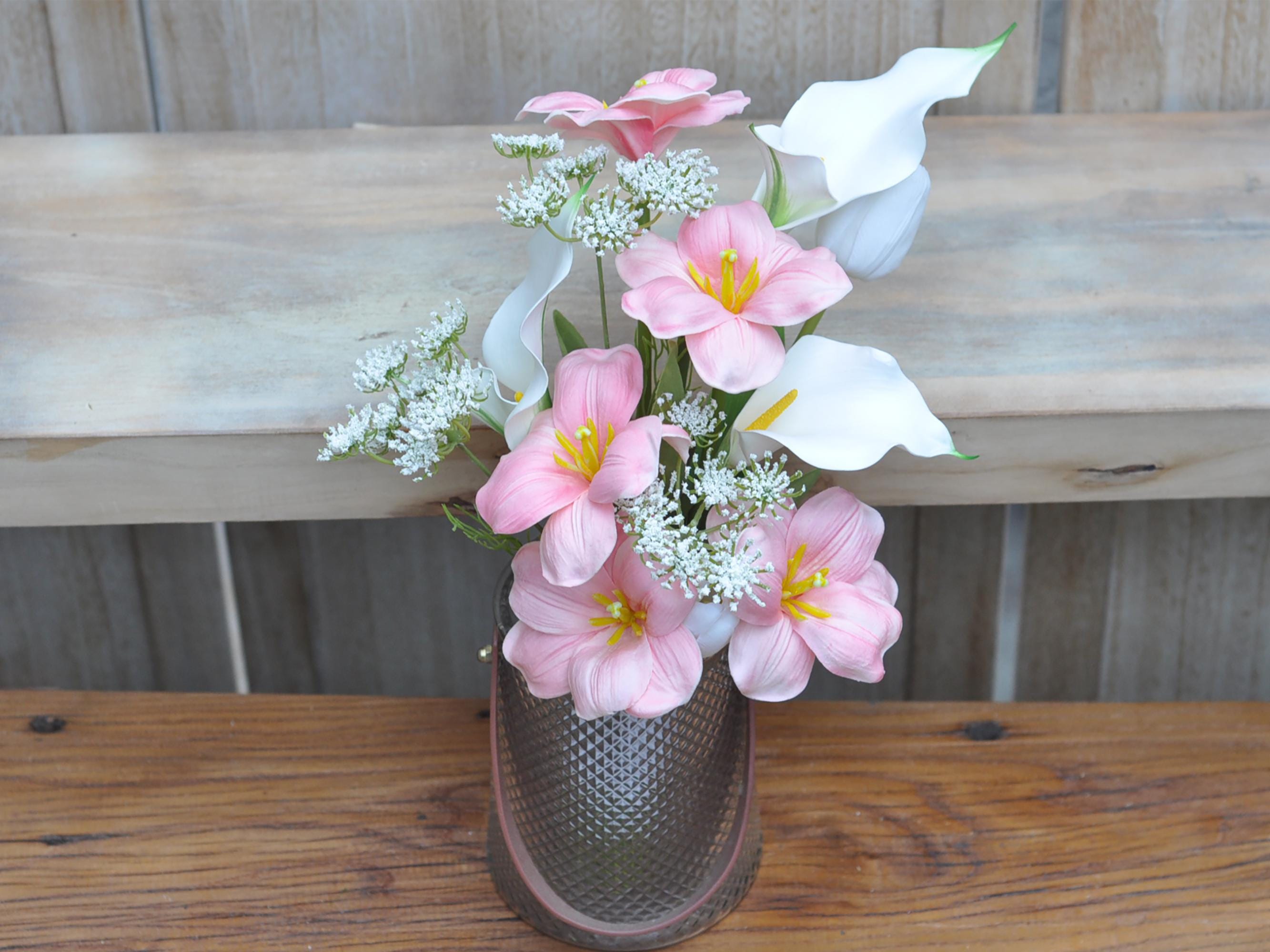 EVA Calla Lily Flower Bouquet, Tulip Floral Arrangements – Perfect For Rustic Wedding, Natural Flower Arrangement Gift For Her, Home Decor