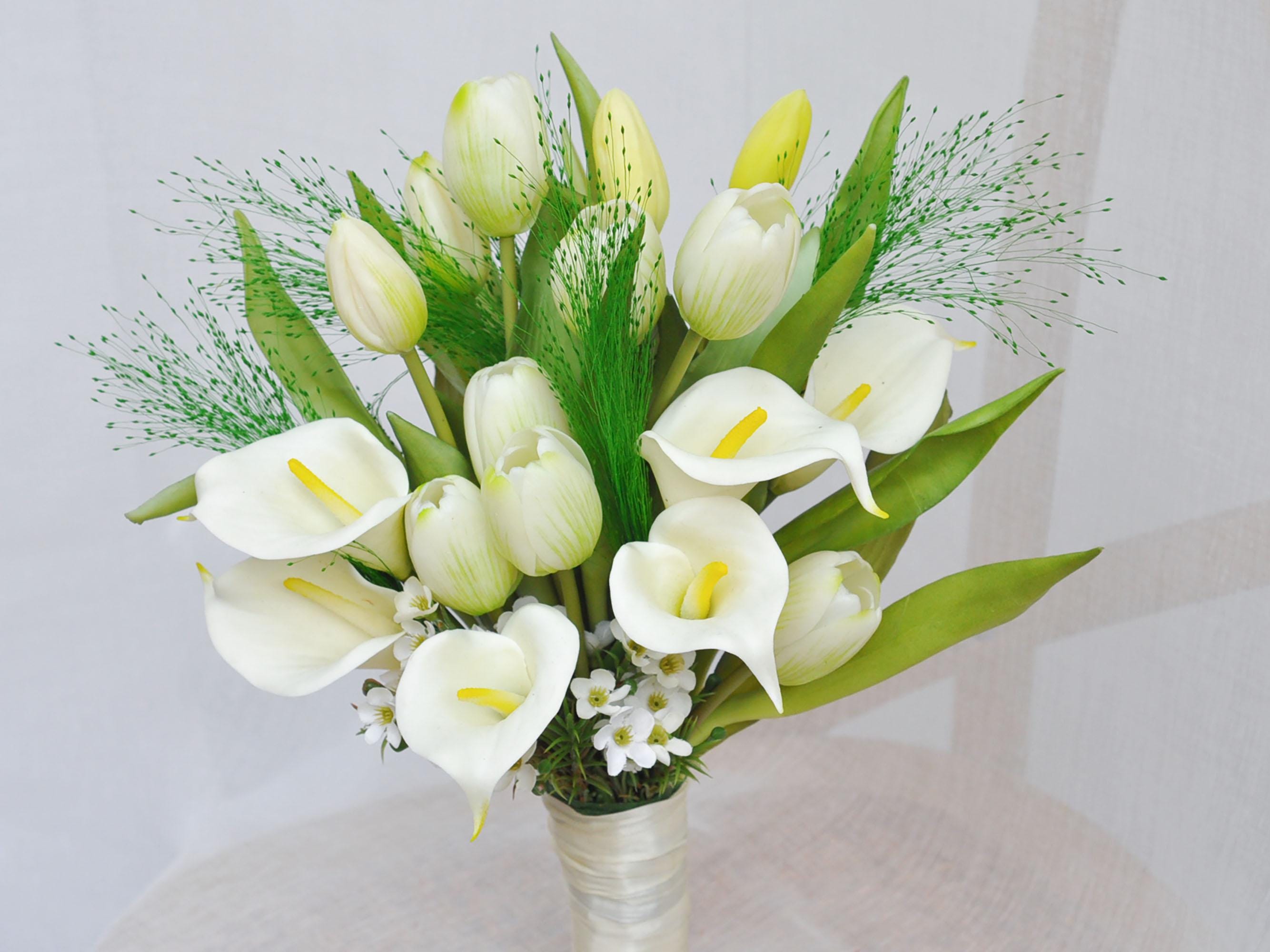 Elegant Rubber Tulip Flower Bouquet, Calla Lily Bridesmaid Bouquet, Rustic Tulip Wedding Bouquet, Tulip Floral Arrangements, Home Decor