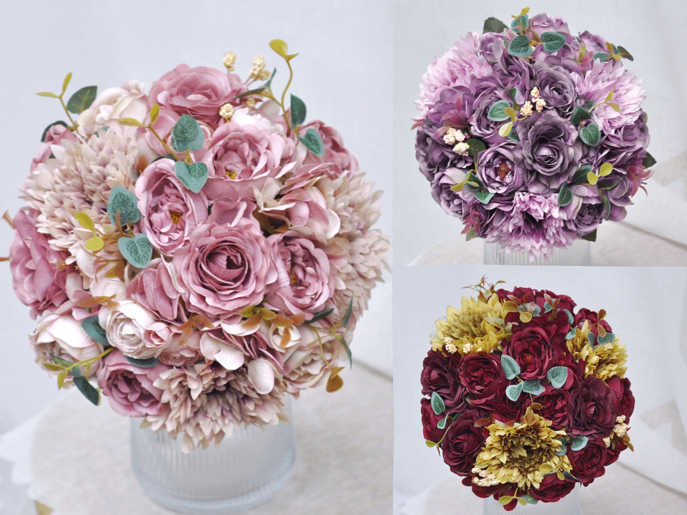 Classic Burgundy Red Bouquet, Perfect Flower Arrangement Gift For Table Centerpieces, Wedding Bouquet Ornaments And Bridesmaid Bouquet Gift