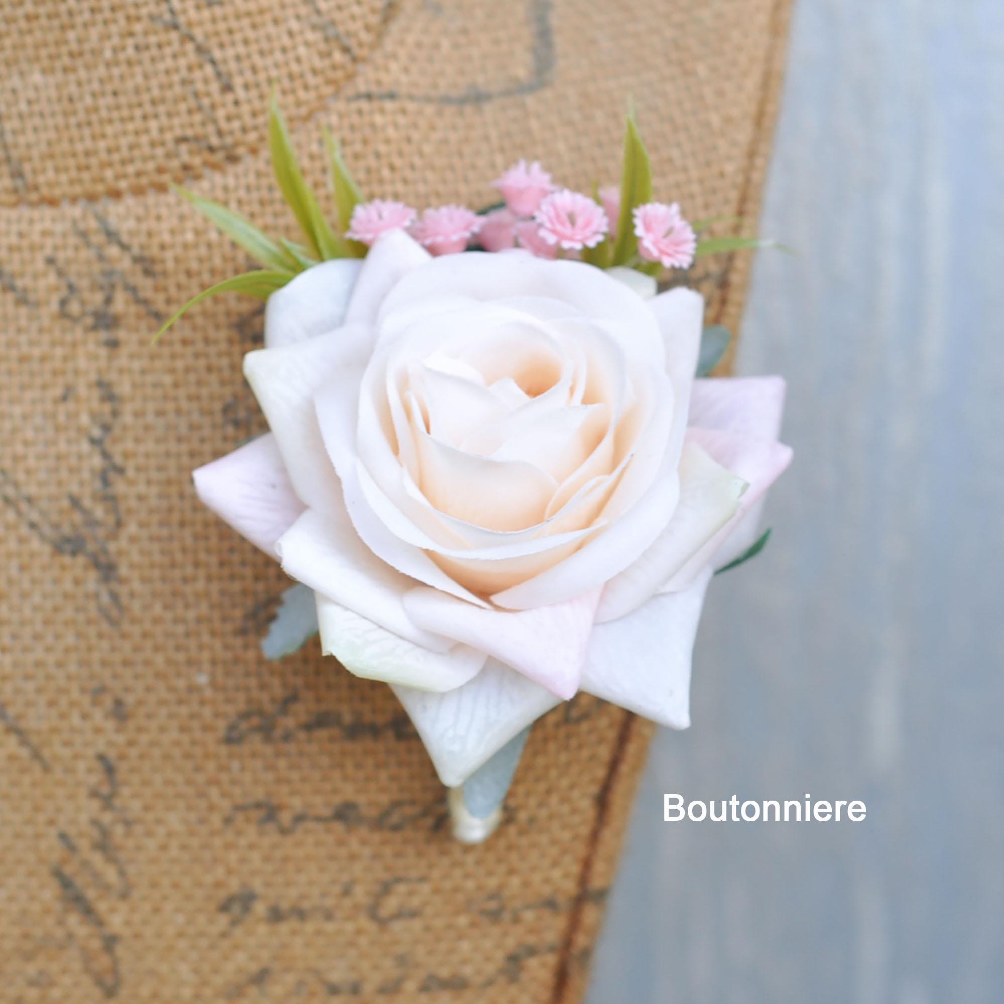 Personalized Champagne Pink Rose Pearl Bracelet Wrist Corsage, Bridesmaid Gift for Her, Mom, Bridal Accessories, Best Man Boutonniere Prom