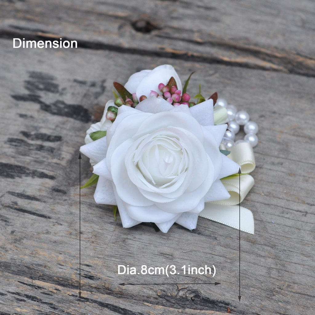 Real Touch White Rose Pearl Bracelet, Mom Wrist Corsage Bridesmaid Gift for Her, Prom, Elegant White Wedding Bridal Accessories, Boutonniere