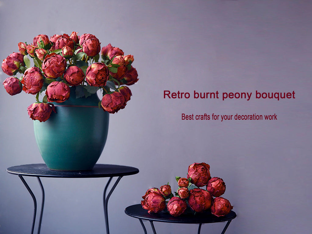 Burnt Peony Bouquet Mother’s Day Gift , Faux Peony Bud Floral Arrangements for Home Decor, Wedding Centerpiece, Bridal Shower, Gift for Her