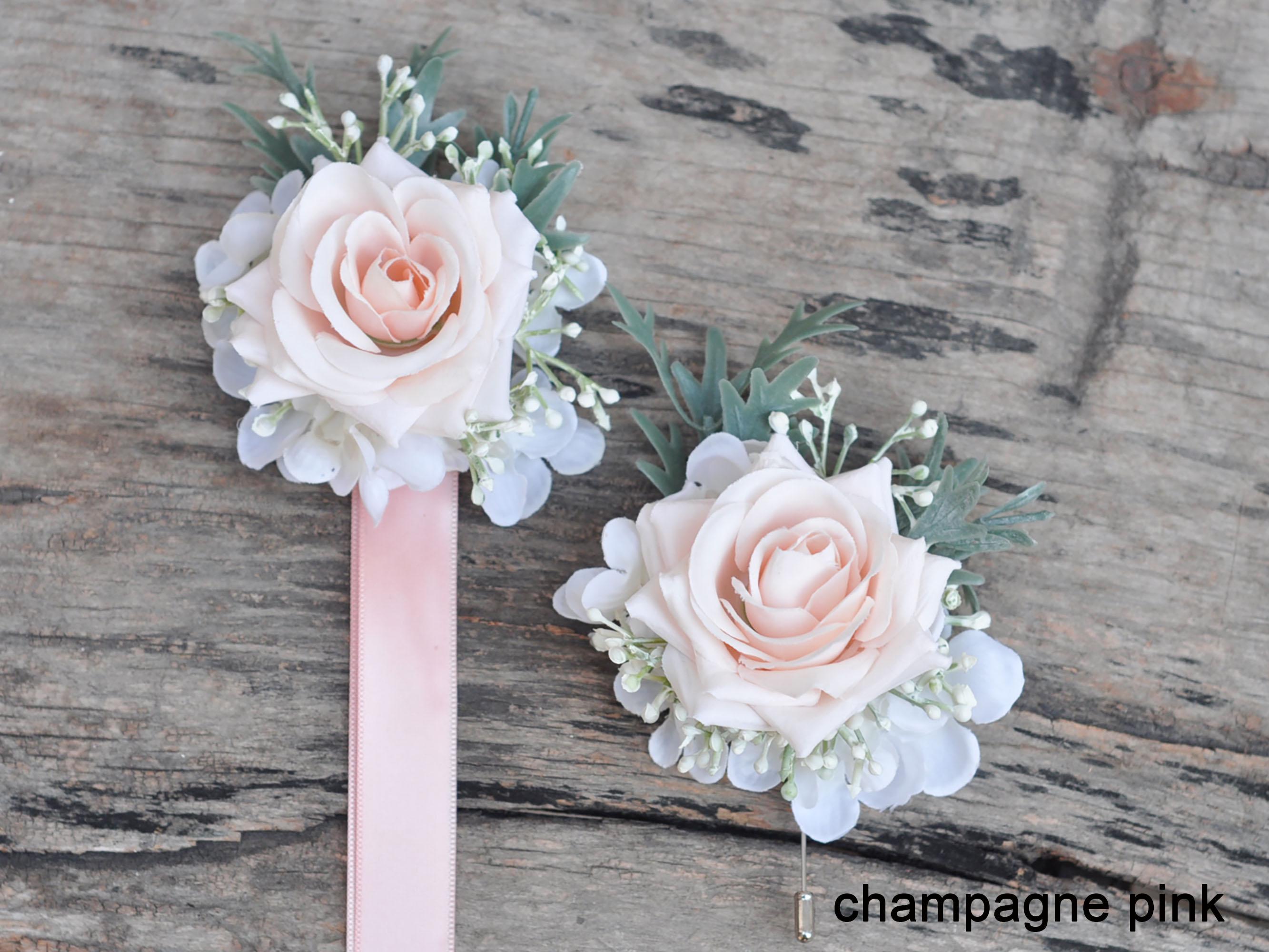 Multi-Color Rose Ribbon Corsage, Silk Blush White, Grey Blue Rose Flower Boutonniere Anniversary, Customized Ribbon Theme for Wedding, Party