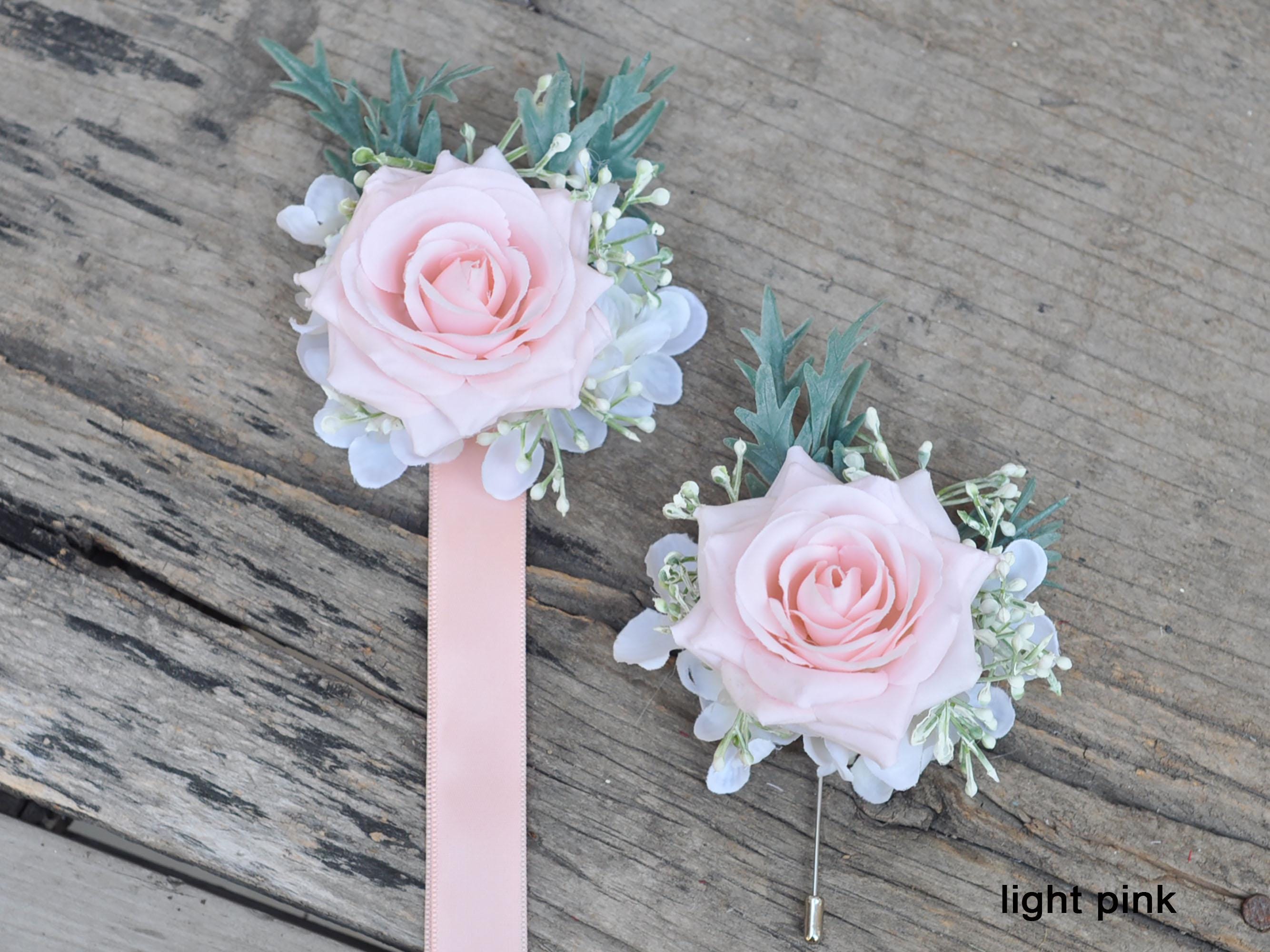 Multi-Color Rose Ribbon Corsage, Silk Blush White, Grey Blue Rose Flower Boutonniere Anniversary, Customized Ribbon Theme for Wedding, Party