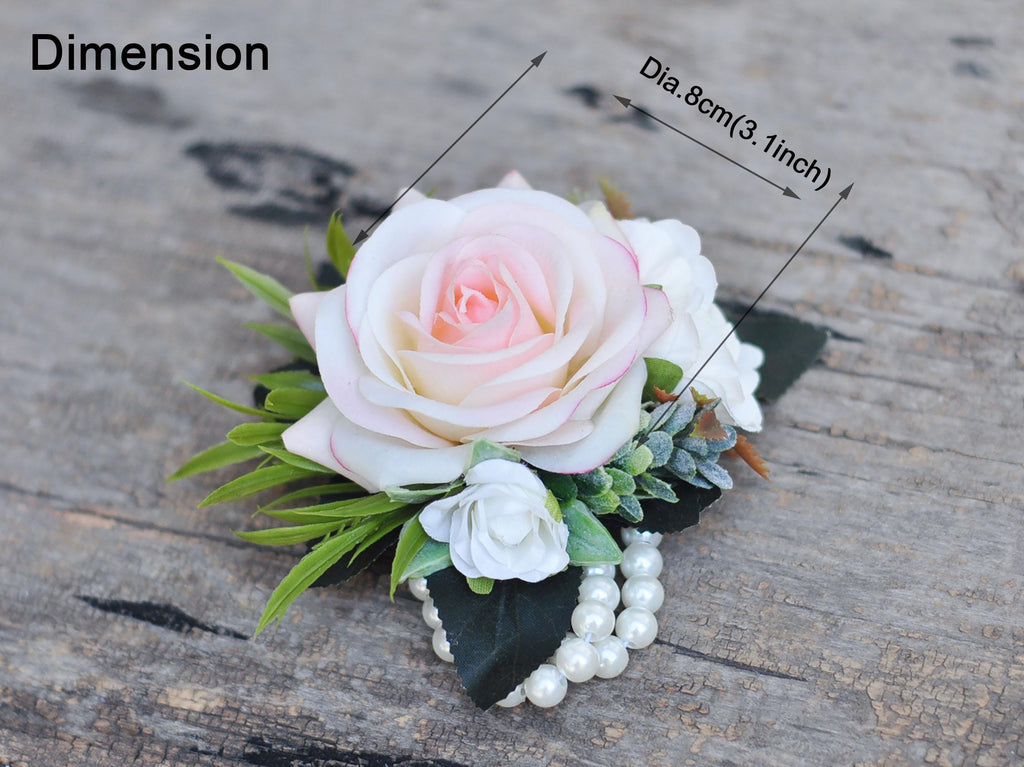 Rustic Real Touch Champagne Pink Rose Wrist Corsage, Real Touch Pearl Bracelet Mom, Boho Wedding Gift For Her, Anniversary Gift, Party Event