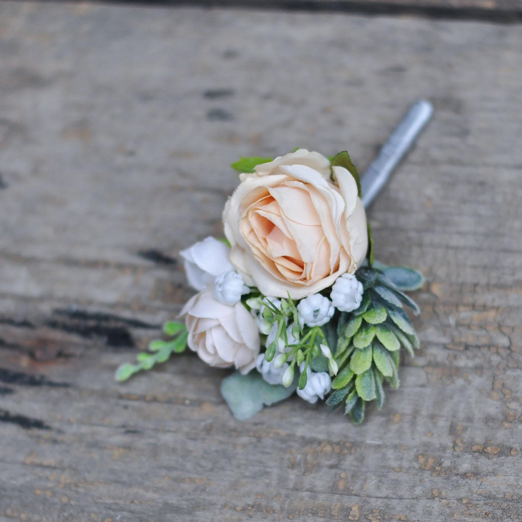 Wrist Champagne Rose Pearl Bracelet Corsage, Burnt Champagne Rose Boutonniere, Boho Wedding, Choose Ribbon, Gift for Her, Mom Corsage