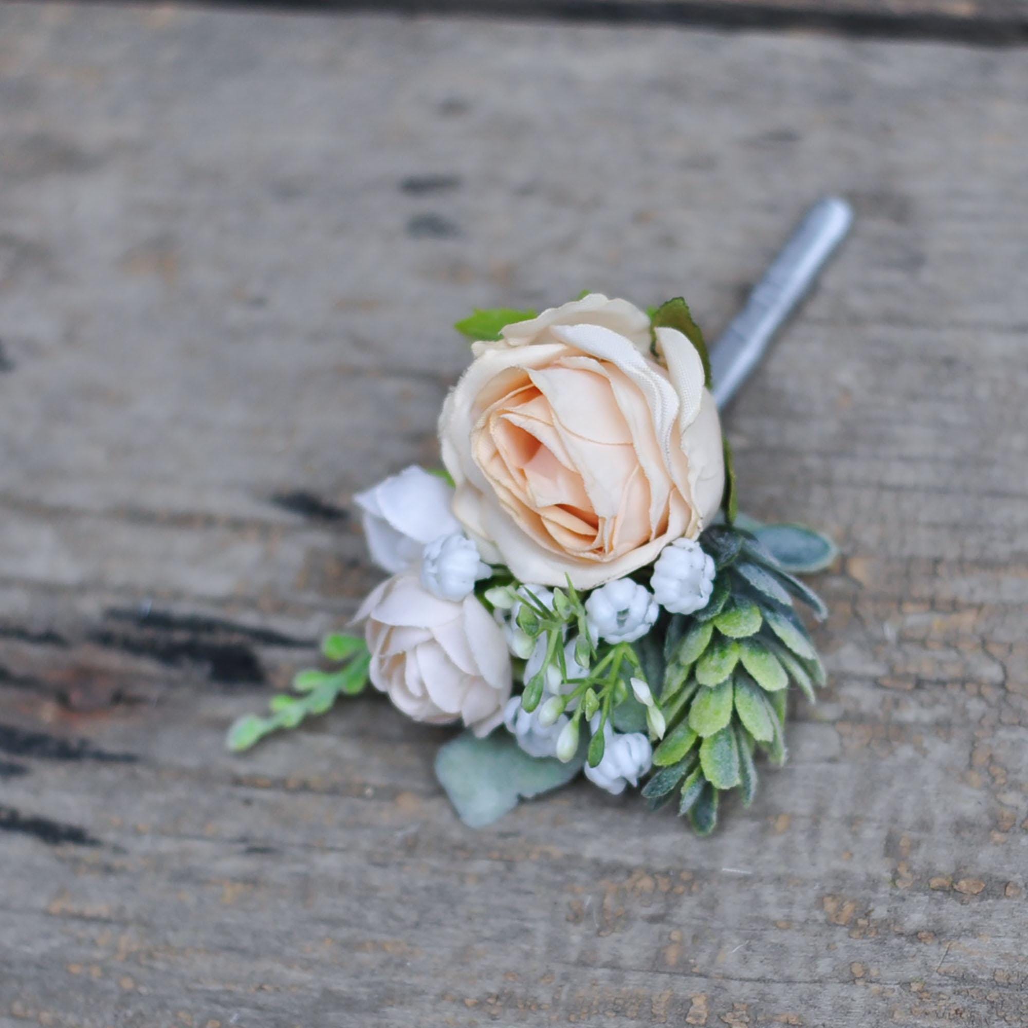 Wrist Champagne Rose Pearl Bracelet Corsage, Burnt Champagne Rose Boutonniere, Boho Wedding, Choose Ribbon, Gift for Her, Mom Corsage