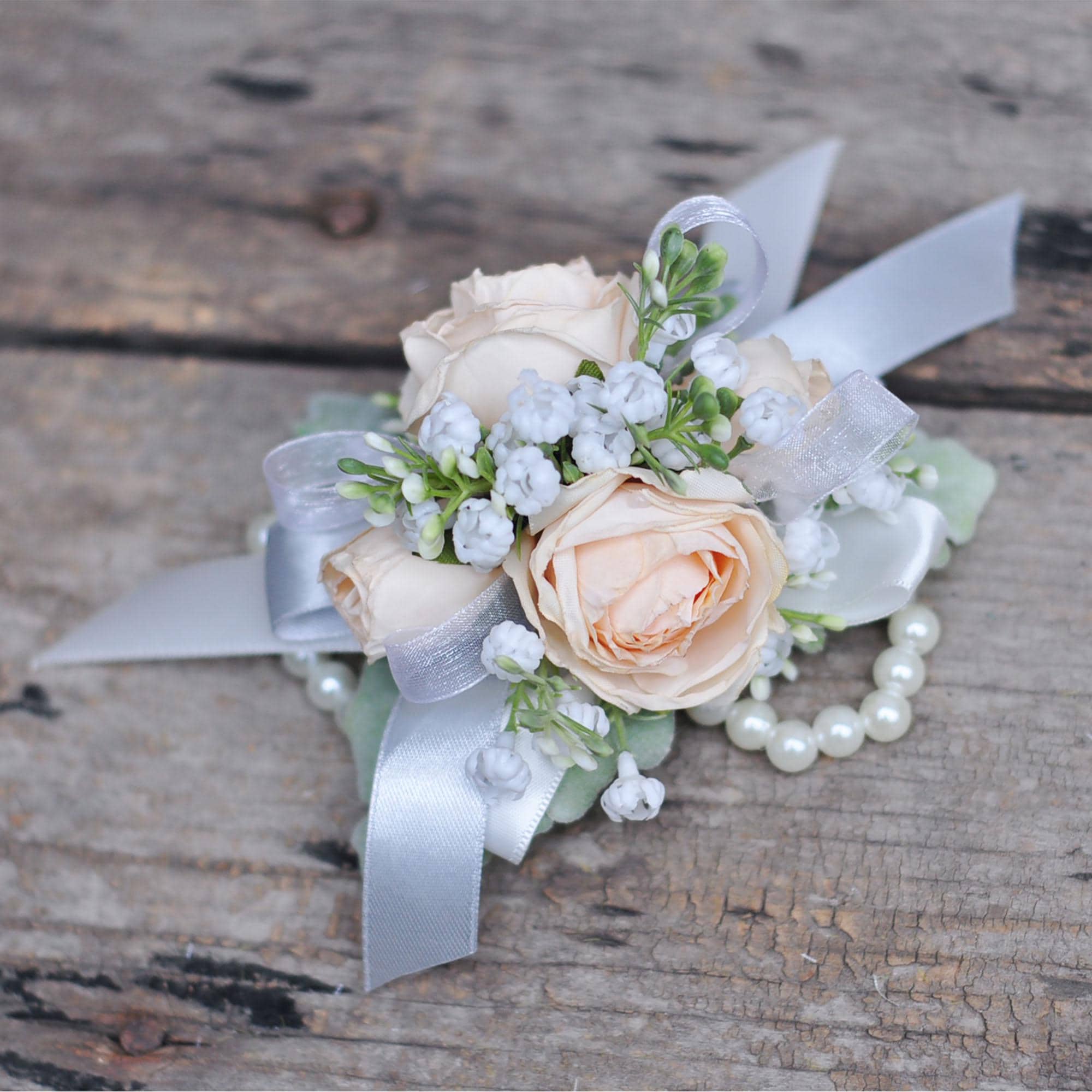 Burnt Champagne Pink Rose Bud Pearl Bracelet Wrist Corsage, Prom Gift for Her, Birthday, Bridal Shower, Anniversary Gift, Bachelorette Party