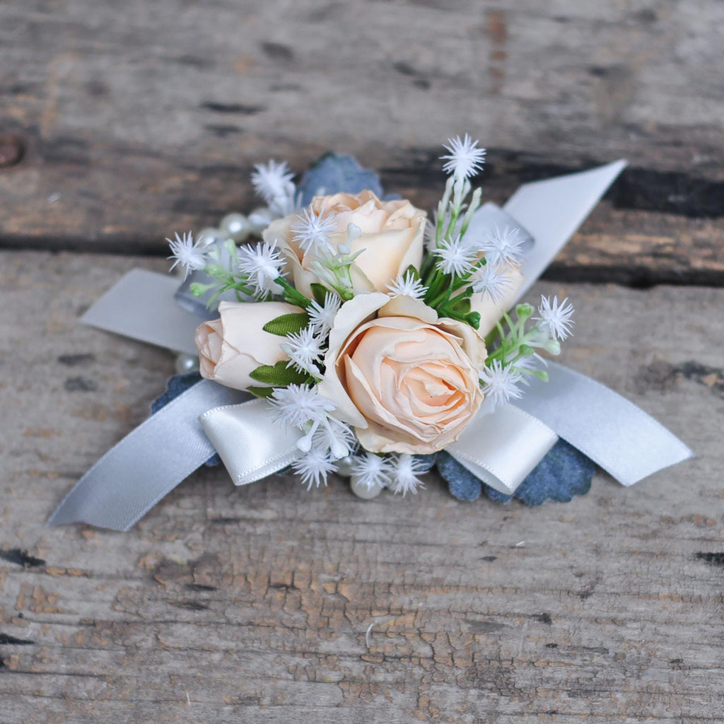 Burnt Champagne Pink Rose Bud Pearl Bracelet Wrist Corsage, Prom Gift for Her, Birthday, Bridal Shower, Anniversary Gift, Bachelorette Party