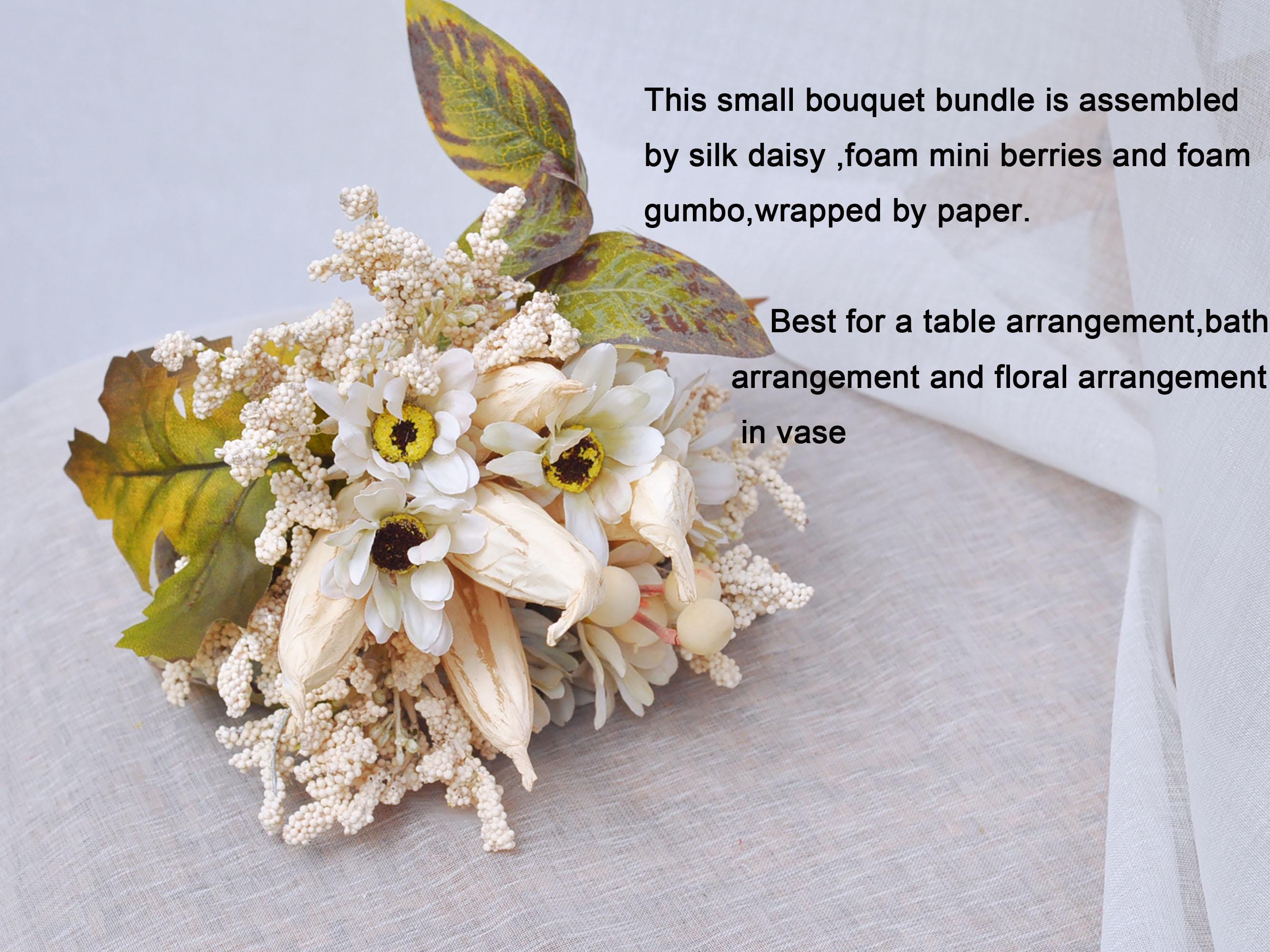 Sunflower Wildflower Bouquet, Daisy Bouquet, Gumbo Berry Bouquet, Faux Floral Arrangements for DIY Home Decor, Table Centerpiece, Wedding