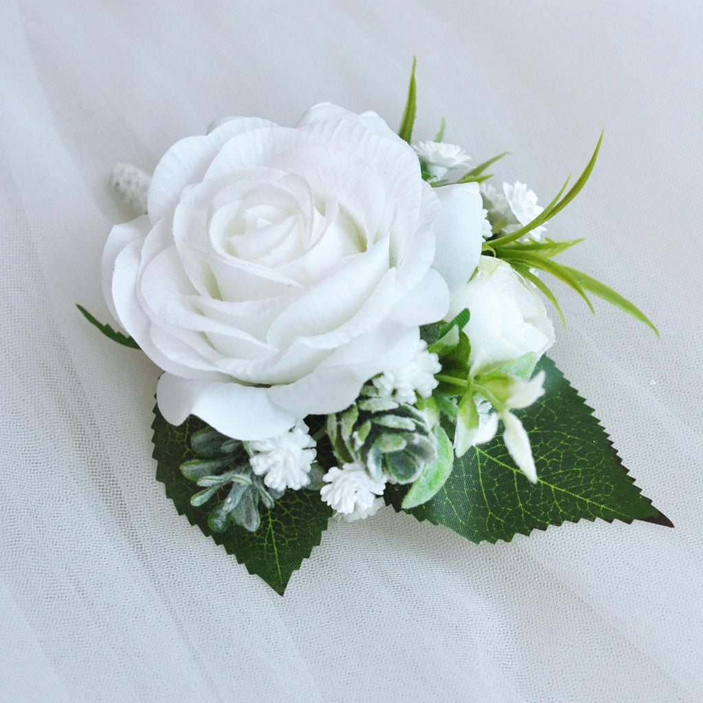 Real Touch White Rose Boutonniere Gift For Groom, Fathers, Groomsmen Gift, Wedding Pin Corsage, Dusty Pink Proposal Lace Prom Boutonniere