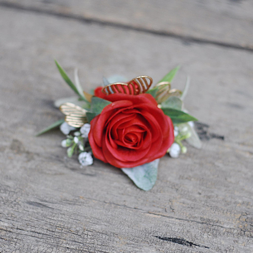 China Red Rose with heart Pearl Bracelet Wrist corsage gift for her Anniversary/Prom/Bridesmaid/Mom/Bridal accessories gift, cake topper