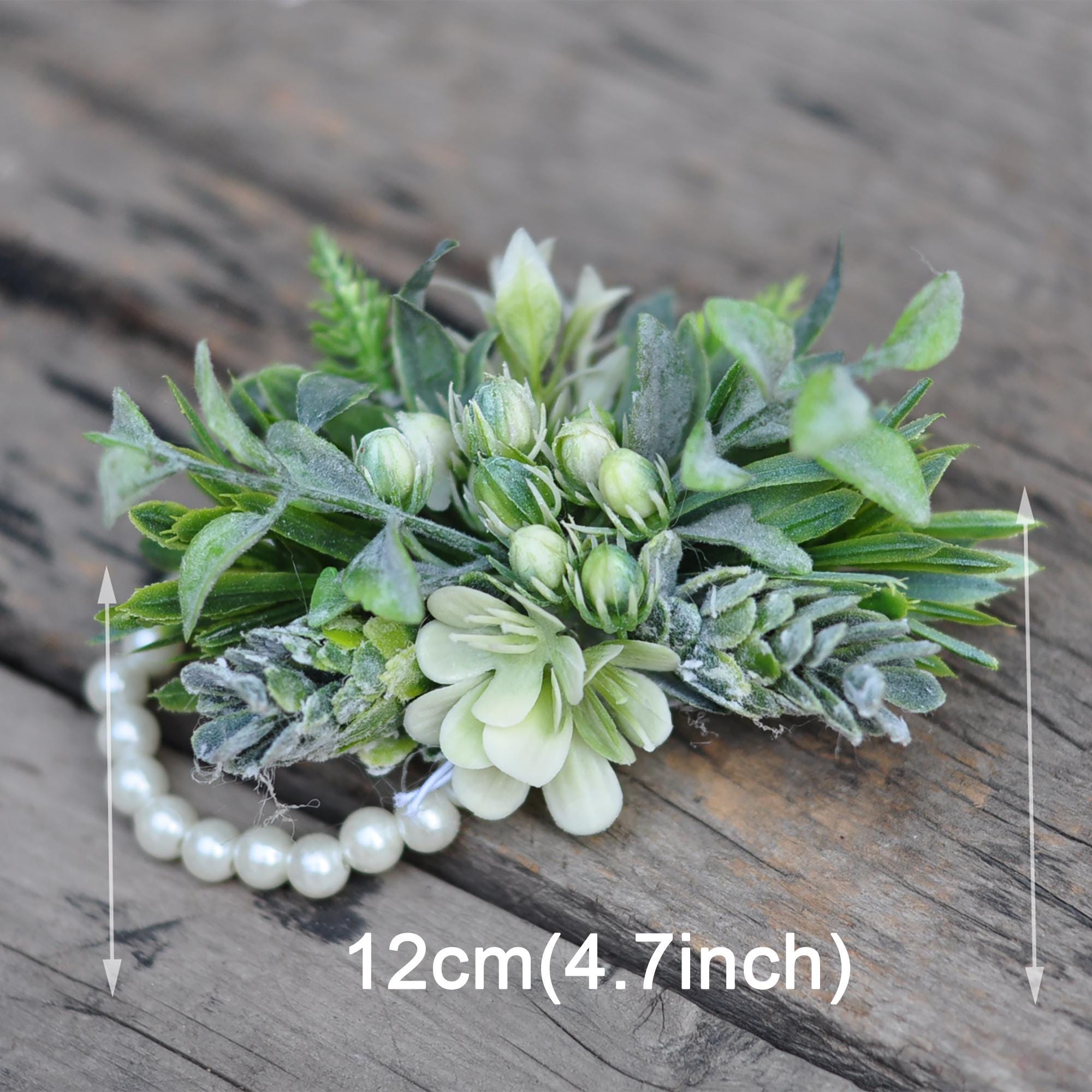Dusty Green Wildflower Pearl Bracelet Wrist Corsage Gift for Rustic Wedding, Garden Farm Wedding, Prom, Bridesmaid Bridal Accessories Gift