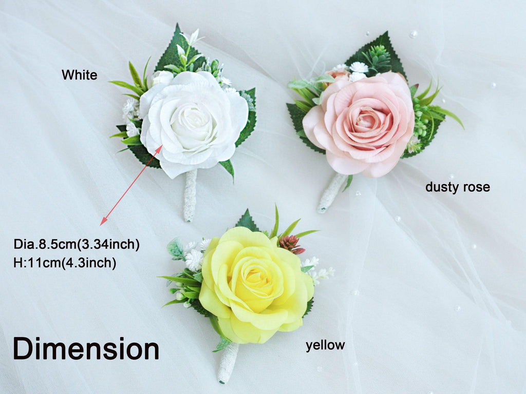 Real Touch White Rose Boutonniere Gift For Groom, Fathers, Groomsmen Gift, Wedding Pin Corsage, Dusty Pink Proposal Lace Prom Boutonniere