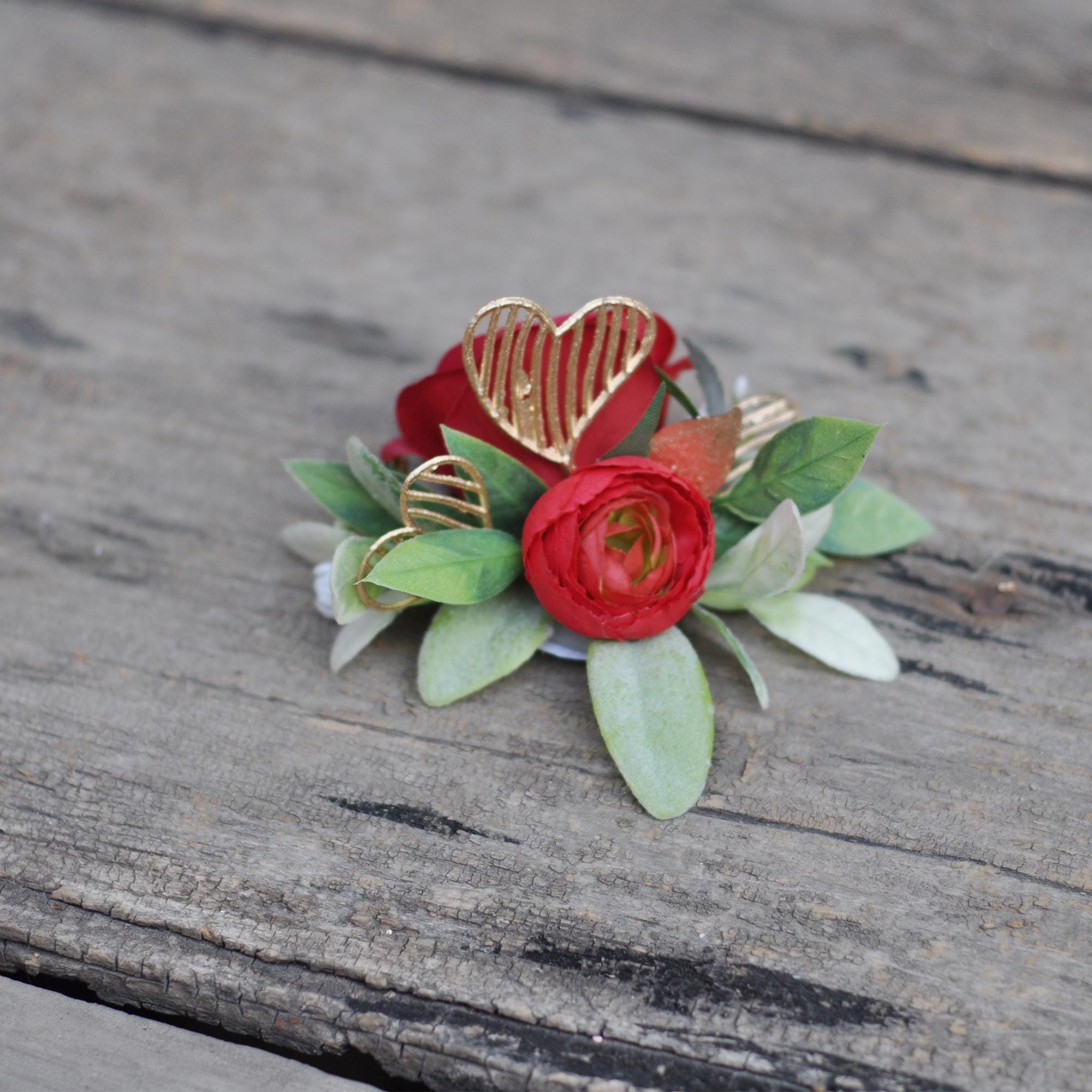 China Red Rose with heart Pearl Bracelet Wrist corsage gift for her Anniversary/Prom/Bridesmaid/Mom/Bridal accessories gift, cake topper