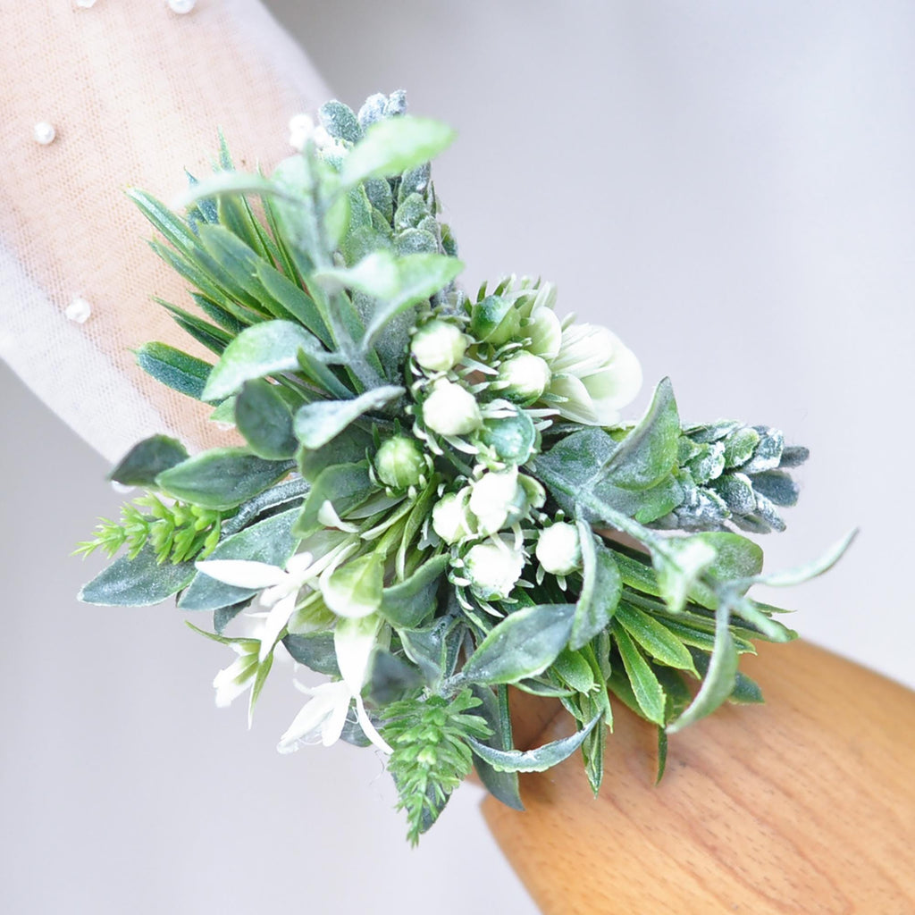 Dusty Green Wildflower Pearl Bracelet Wrist Corsage Gift for Rustic Wedding, Garden Farm Wedding, Prom, Bridesmaid Bridal Accessories Gift