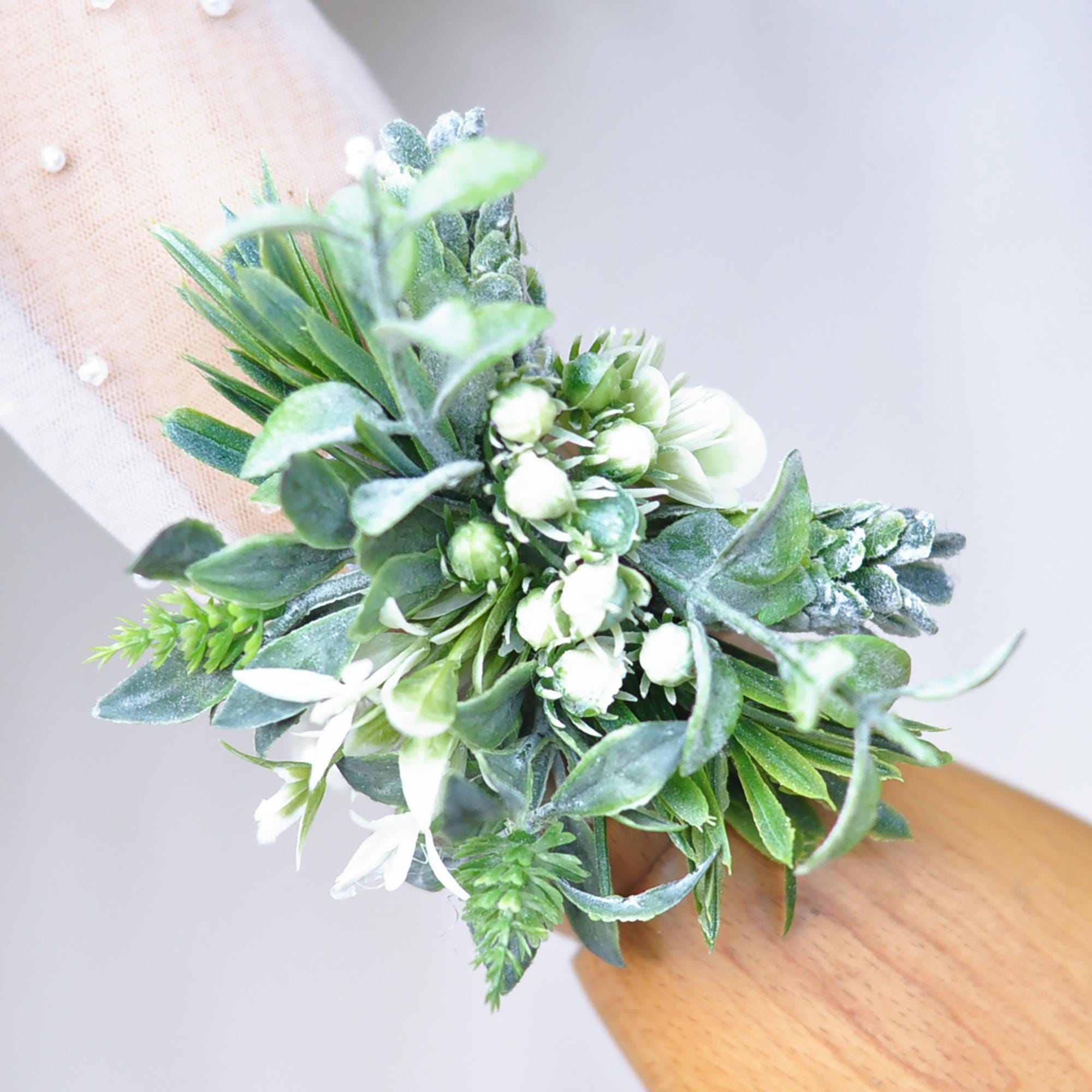 Dusty Green Wildflower Pearl Bracelet Wrist Corsage Gift for Rustic Wedding, Garden Farm Wedding, Prom, Bridesmaid Bridal Accessories Gift