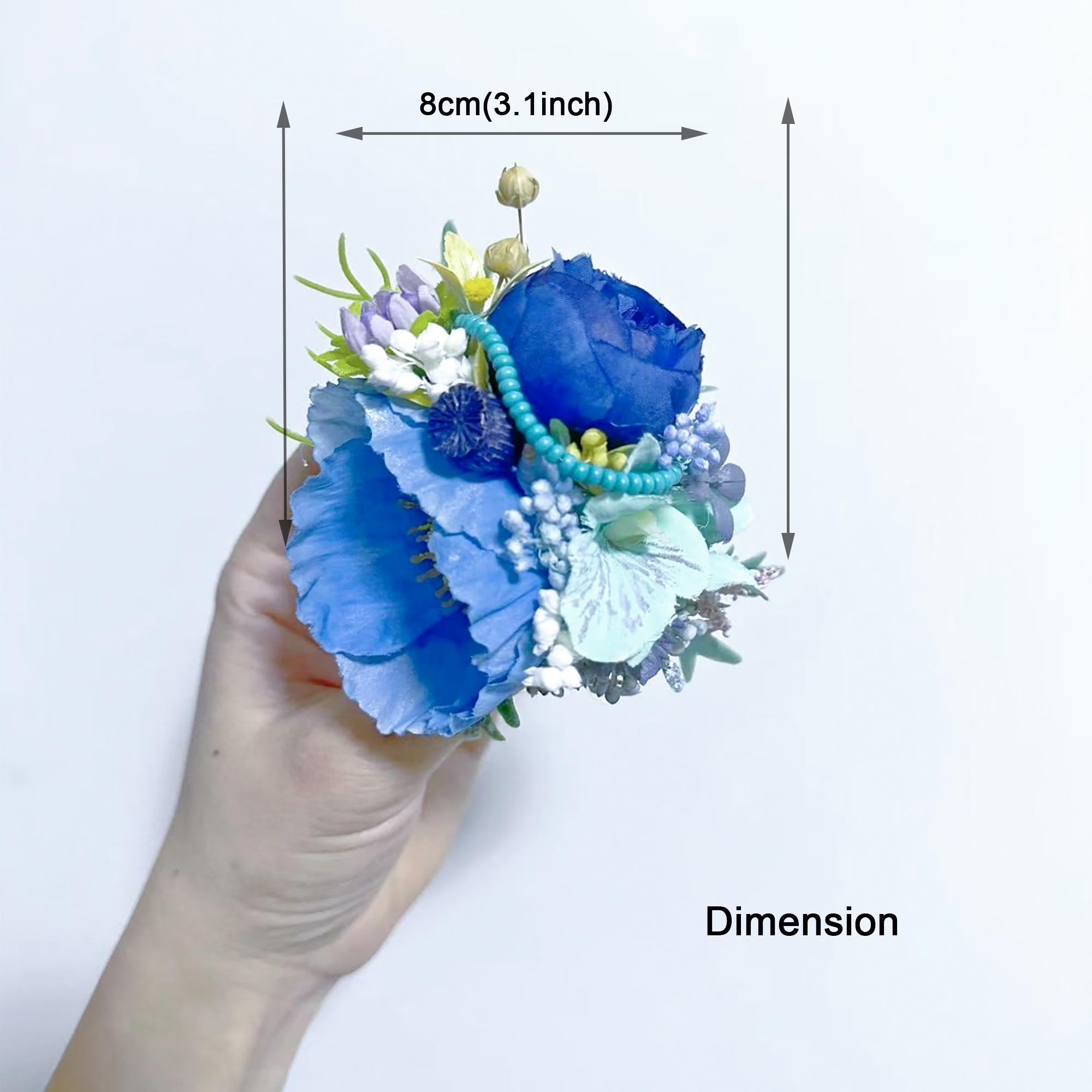 Silk Light Blue Corn Poppy Corsage, Dried Real Mini Berry Corsage, Blue Rose Corsage, Beach Wedding Corsage, Gift for Her, Mom Corsage