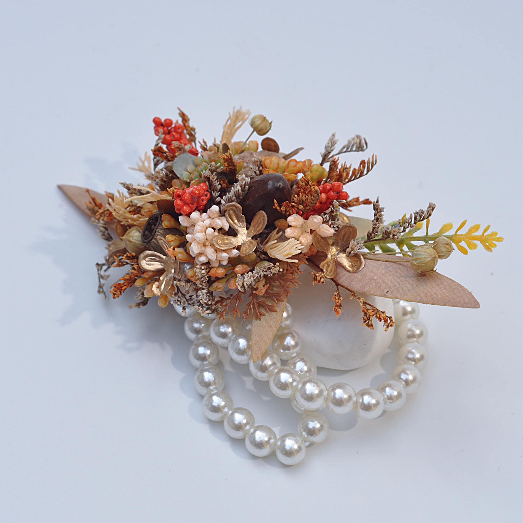 Forever Fall Real Lavender Corsage, Rustic Pearl Bracelet Vintage Granary Rose Wedding Mom Corsage, Bohemia Romantic Twist, Bride Corsage
