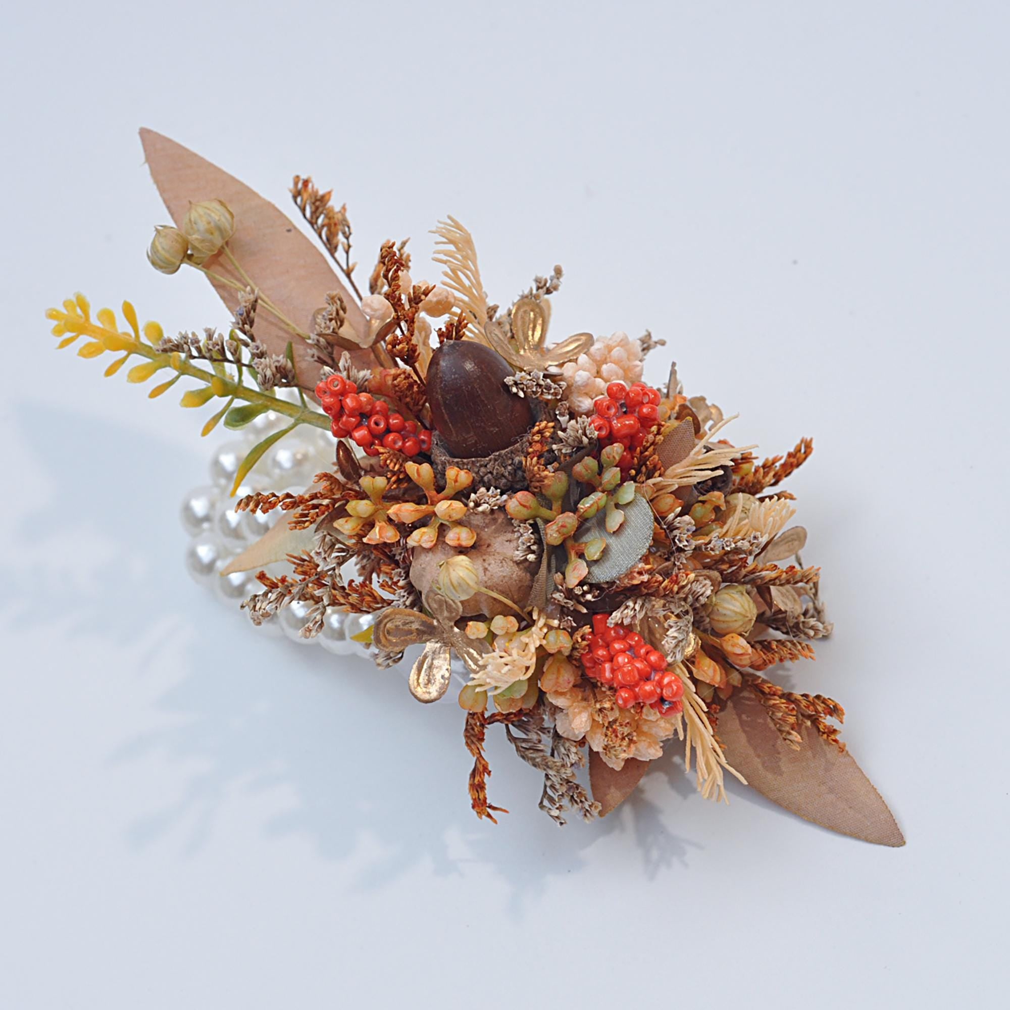 Forever Fall Real Lavender Corsage, Rustic Pearl Bracelet Vintage Granary Rose Wedding Mom Corsage, Bohemia Romantic Twist, Bride Corsage