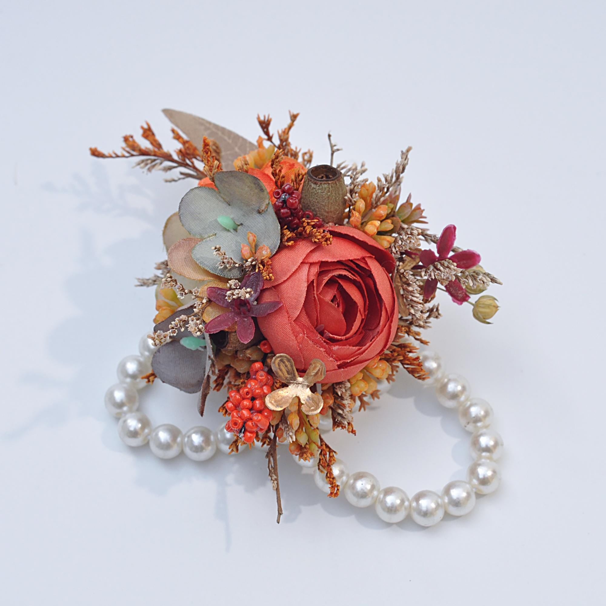 Forever Fall Real Lavender Corsage, Rustic Pearl Bracelet Vintage Granary Rose Wedding Mom Corsage, Bohemia Romantic Twist, Bride Corsage
