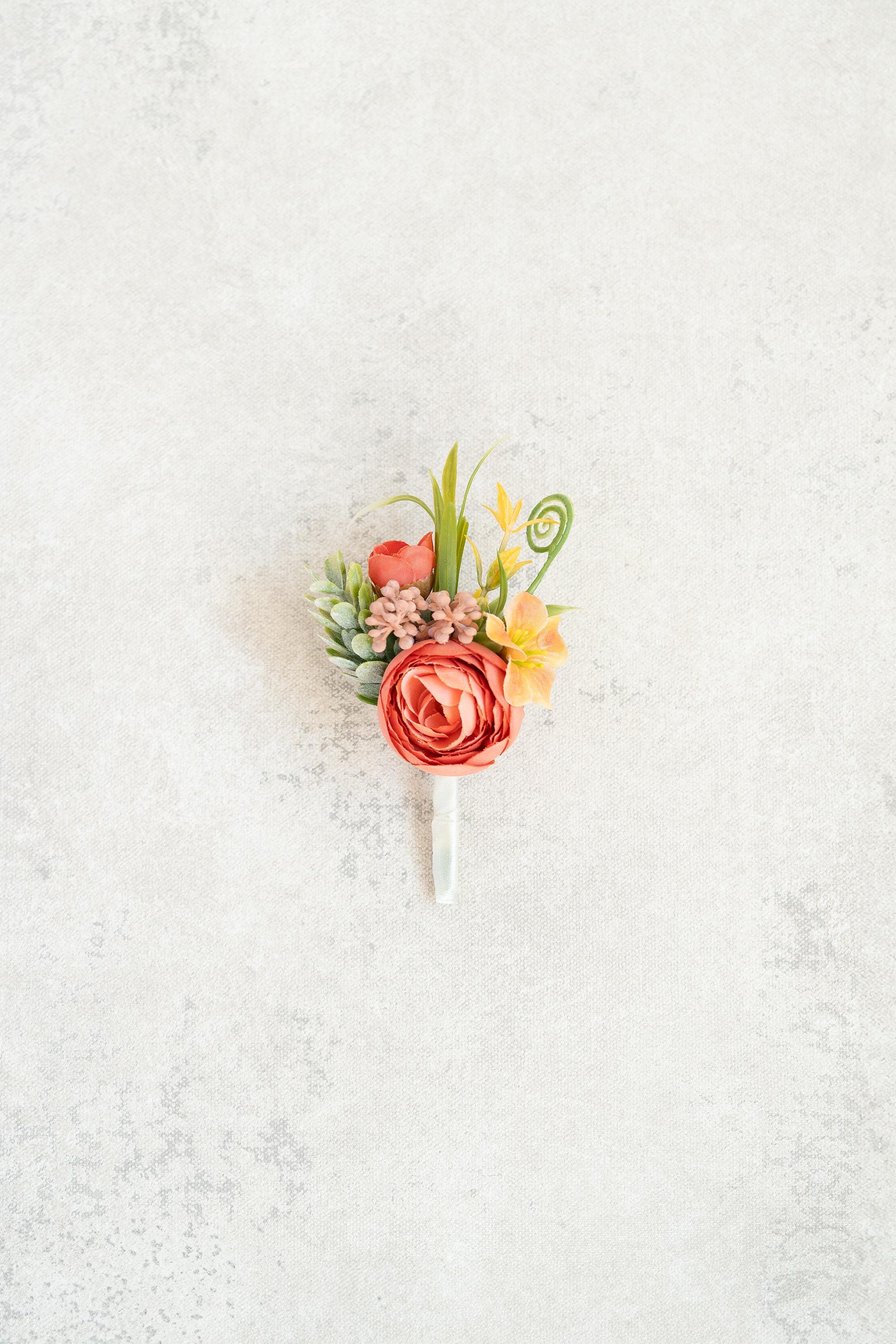 Bohemia Corsage for Boho Wedding, Silk Ranunculus Rose Pearl Bracelet, Flower Girl Corsage, Rustic Rose Prom Pin, Boutonniere, Gift for Her