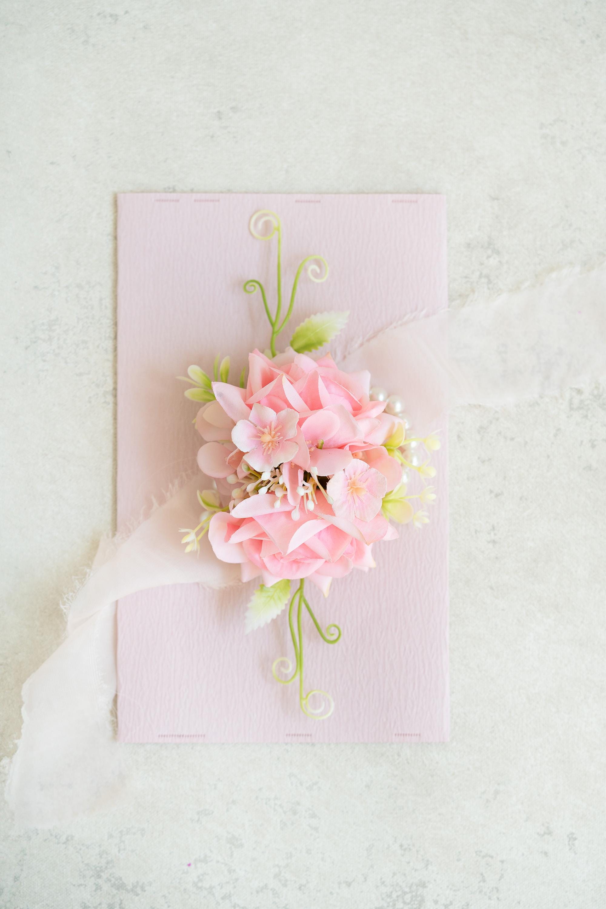 Classic Pink Rose Pearl Bracelet Wrist Corsage Gift for Her Rustic Wedding Bridal Accessories, Bridesmaid Gift, Prom Gift, Beach Swag
