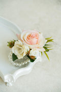 Real Touch Champagne Pink Rose Pearl Bracelet Wrist Corsage Gift For Her Mom, Prom, Bridesmaid Bridal Accessories, Boutonniere Wedding Gift