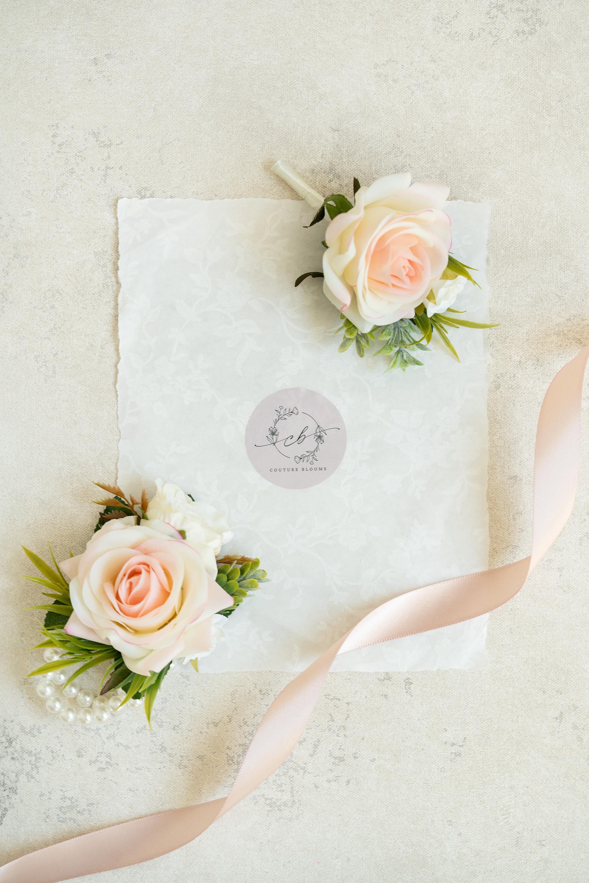 Real Touch Champagne Pink Rose Pearl Bracelet Wrist Corsage Gift For Her Mom, Prom, Bridesmaid Bridal Accessories, Boutonniere Wedding Gift