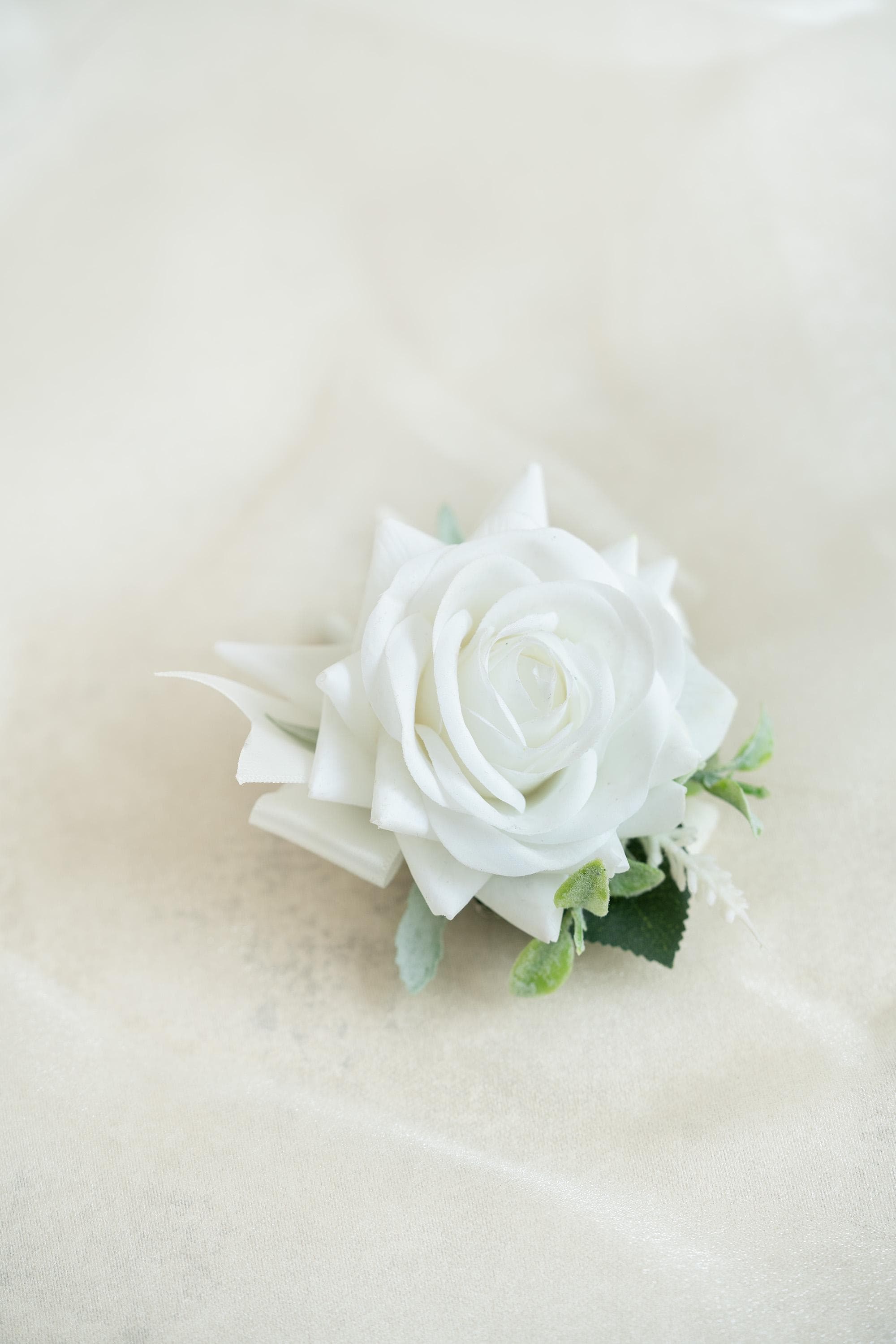 Real Touch White Rose Pearl Bracelet Wrist Corsage Gift for Her Bridesmaid, Prom Gift, Princess Wedding Bridal Accessories Gift, Boutonniere