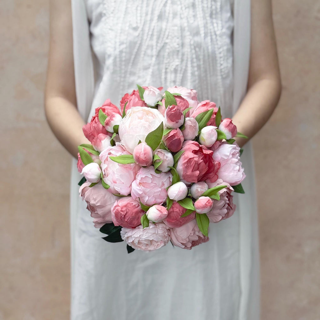 Silk Dusty Pink Peony Bouquet, Self Dyed Dusty Pink Wedding Bouquet, Double Peony Bouquet, Rustic Peony Bouquet, Princess Peony Gift For Her