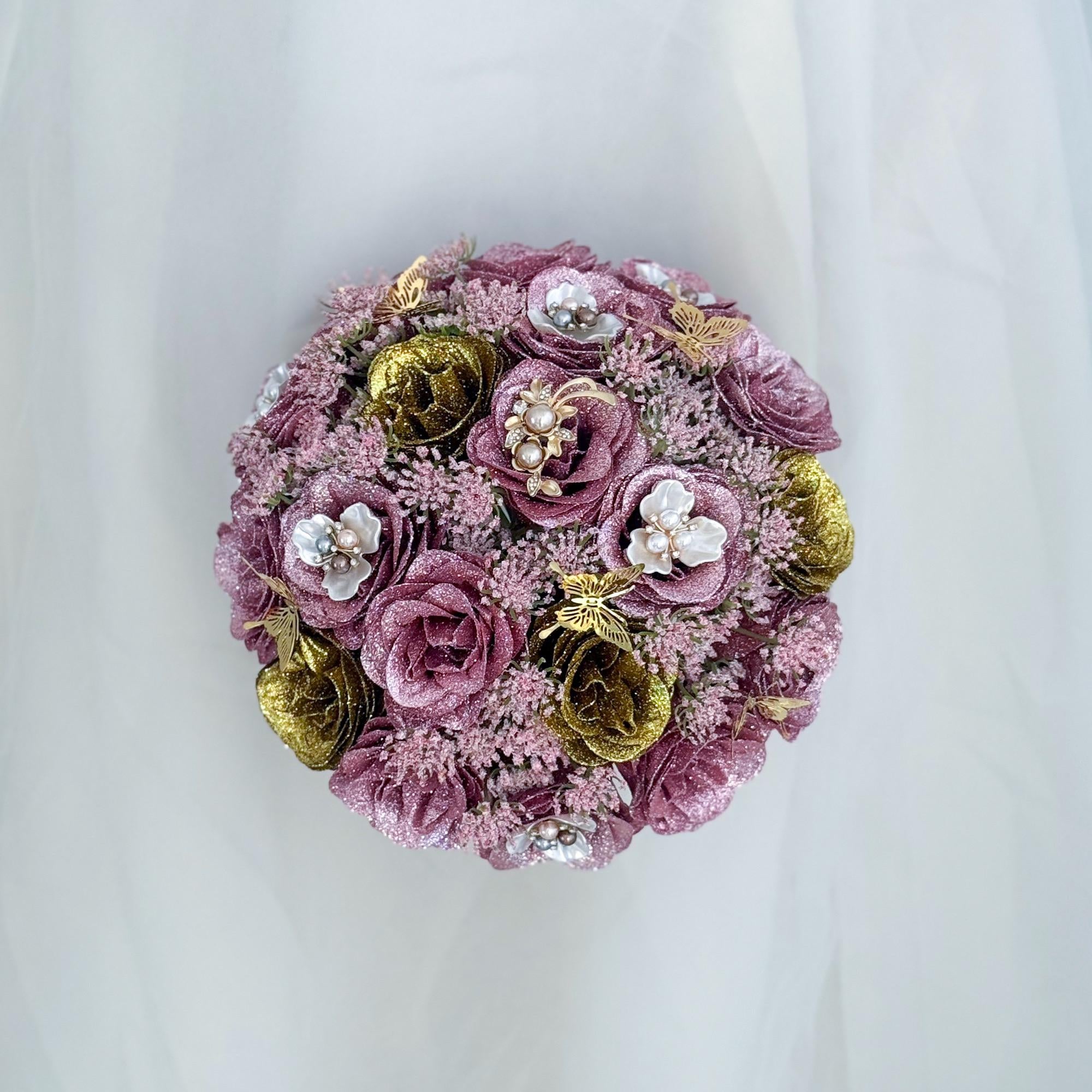 Glitter Rose Bouquet Box, Her Quinceañera Celebration, Gold Dusty Pink Rose Bridal Bouquet, Best Gift For Coming of Age 15, Bridesmaid Gift
