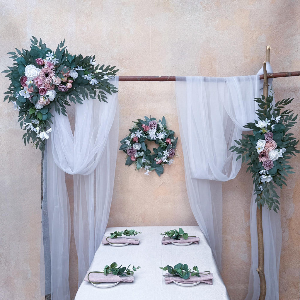 Customized Dusty Pink Wood Wedding Arch, Rustic White Ceremony Arbor Decor, Wreath Garland Arch Gift for Her Aisle Decor, Beach Wedding Swag