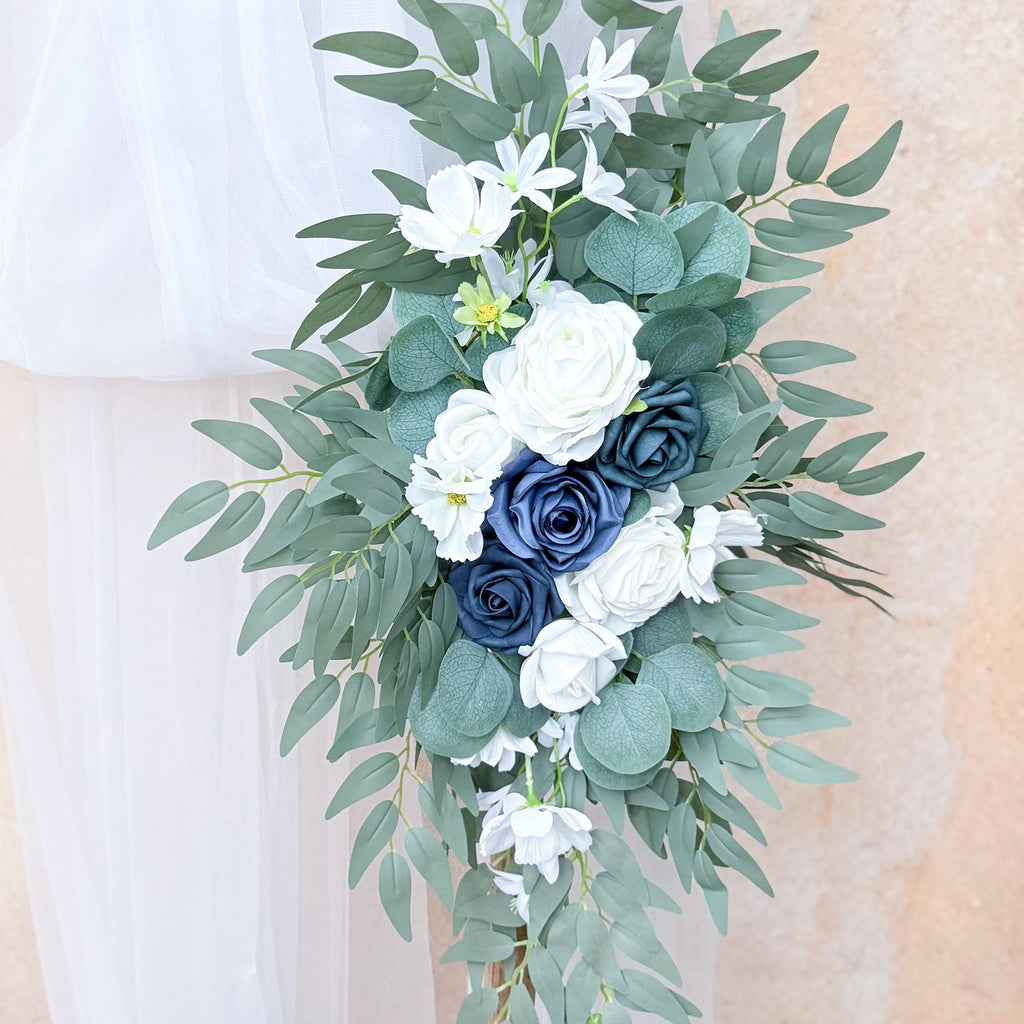 Nautical Navy Blue & White Rose Wedding Arch Arrangement, Rose Floral Arrangements, Wedding Ceremony Decor, Arch Garland, Beach Wedding Swag