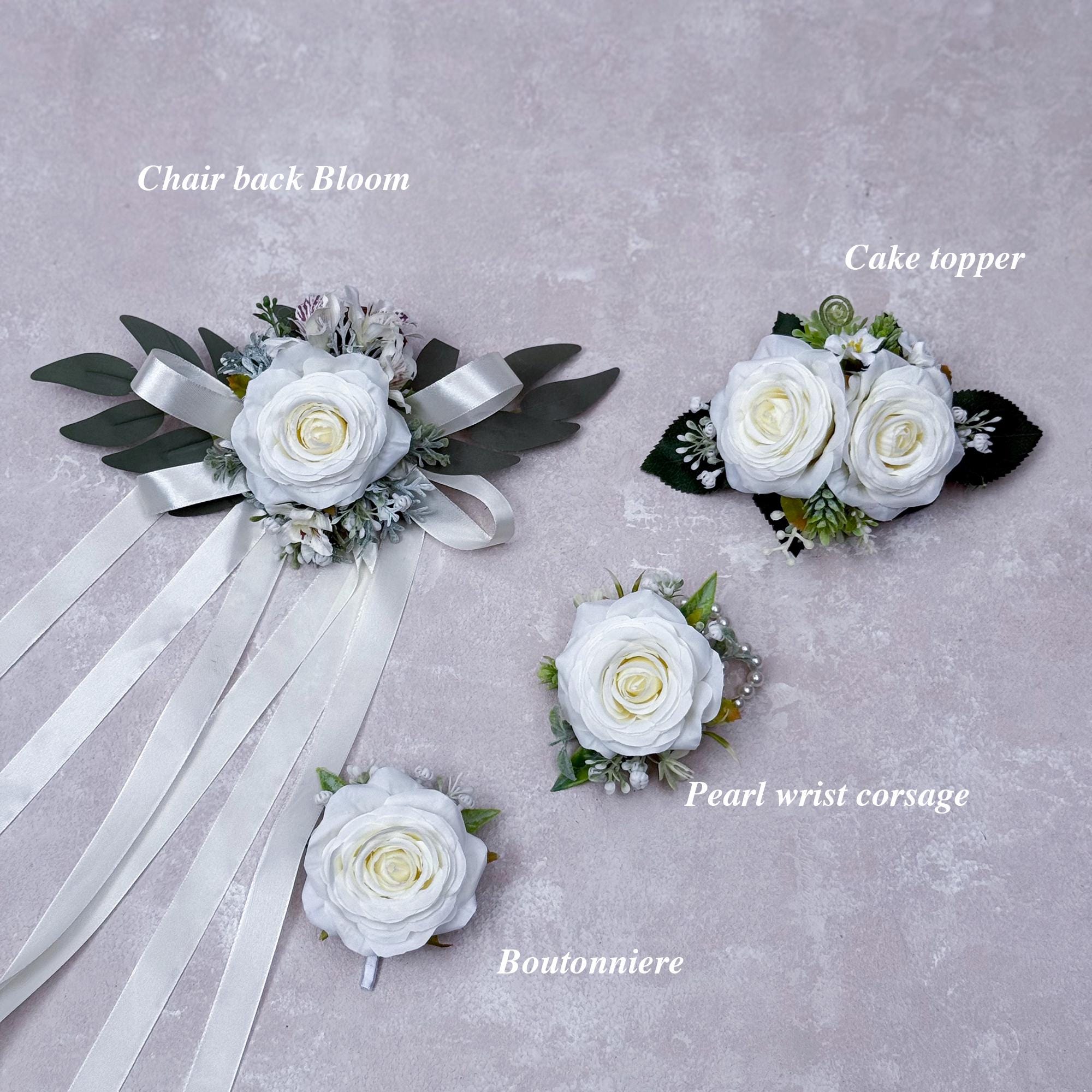Elegant Round Ivory Rose Bouquet – Custom Bridal Party Accessories, Bridesmaid Bouquet Gift, Mother Corsage, Boutonniere, Cake Topper