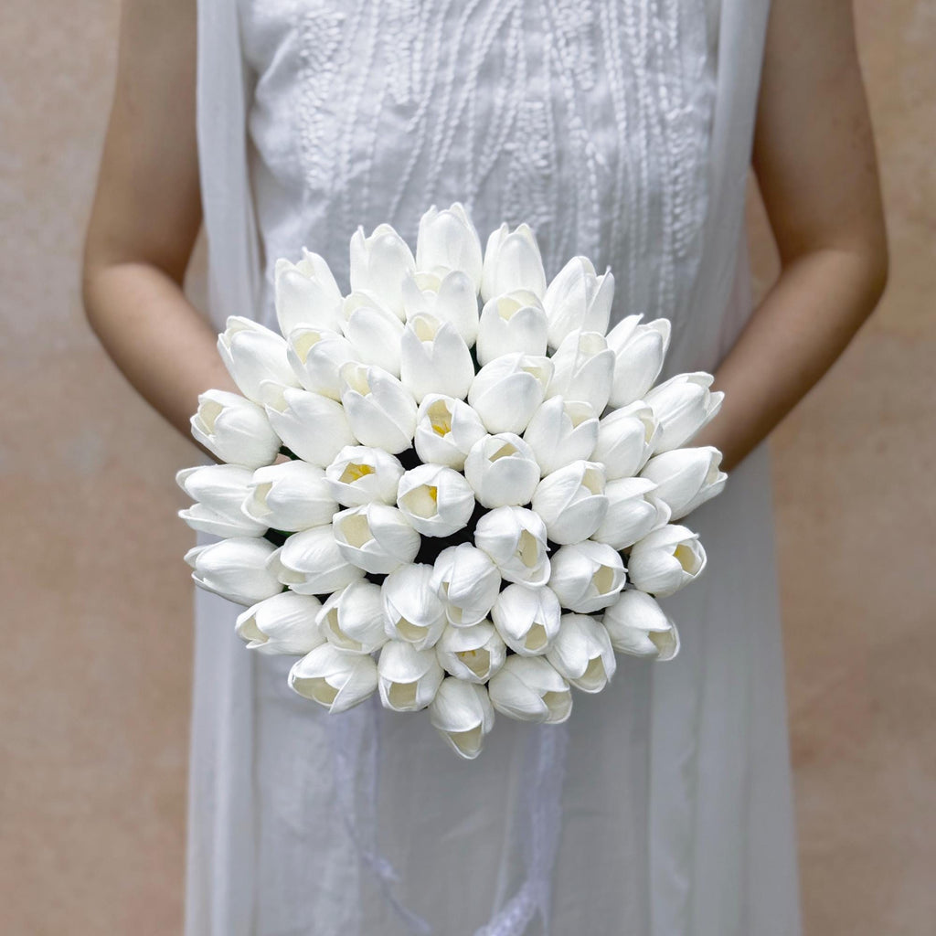 Elegant Cream White Tulip Bridal Bouquet - Perfect For Bridesmaid Bouquet, Rustic Wild Tulip Wedding Bouquet, White Tulip Bridal Accessories