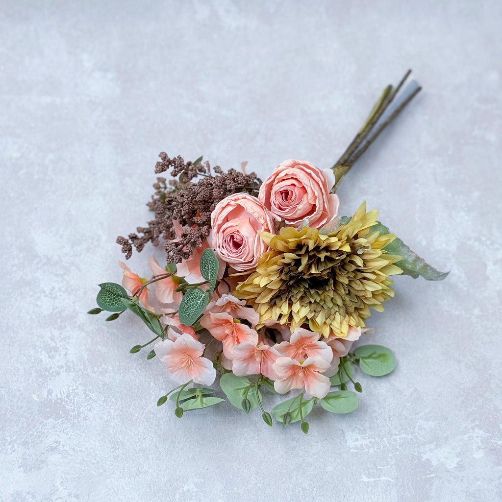 Autumn Sunflower Bouquet - Rustic Real Touch Turmeric Yellow Rose Bouquet, Burnt Peony Bouquet, Gift for Her, Home Decor, Table Centerpiece