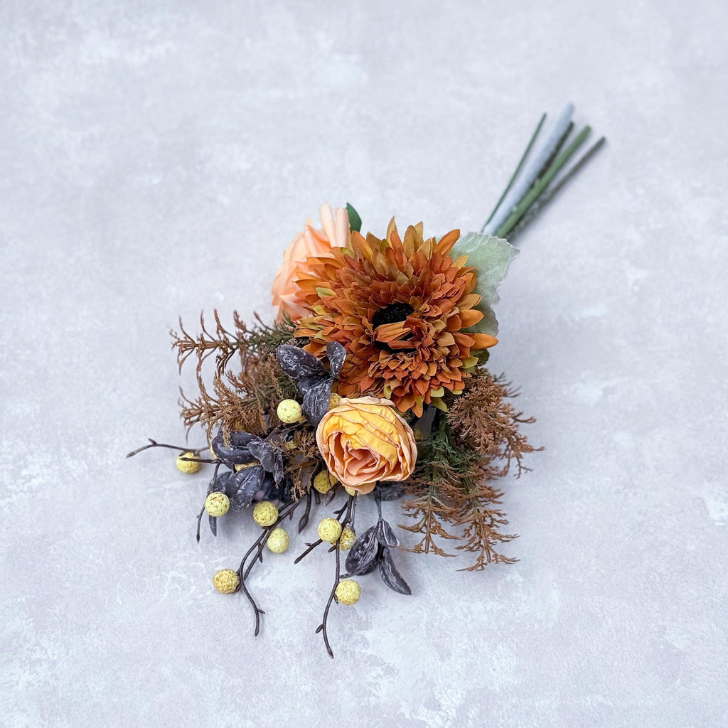 Autumn Sunflower Bouquet - Rustic Real Touch Turmeric Yellow Rose Bouquet, Burnt Peony Bouquet, Gift for Her, Home Decor, Table Centerpiece