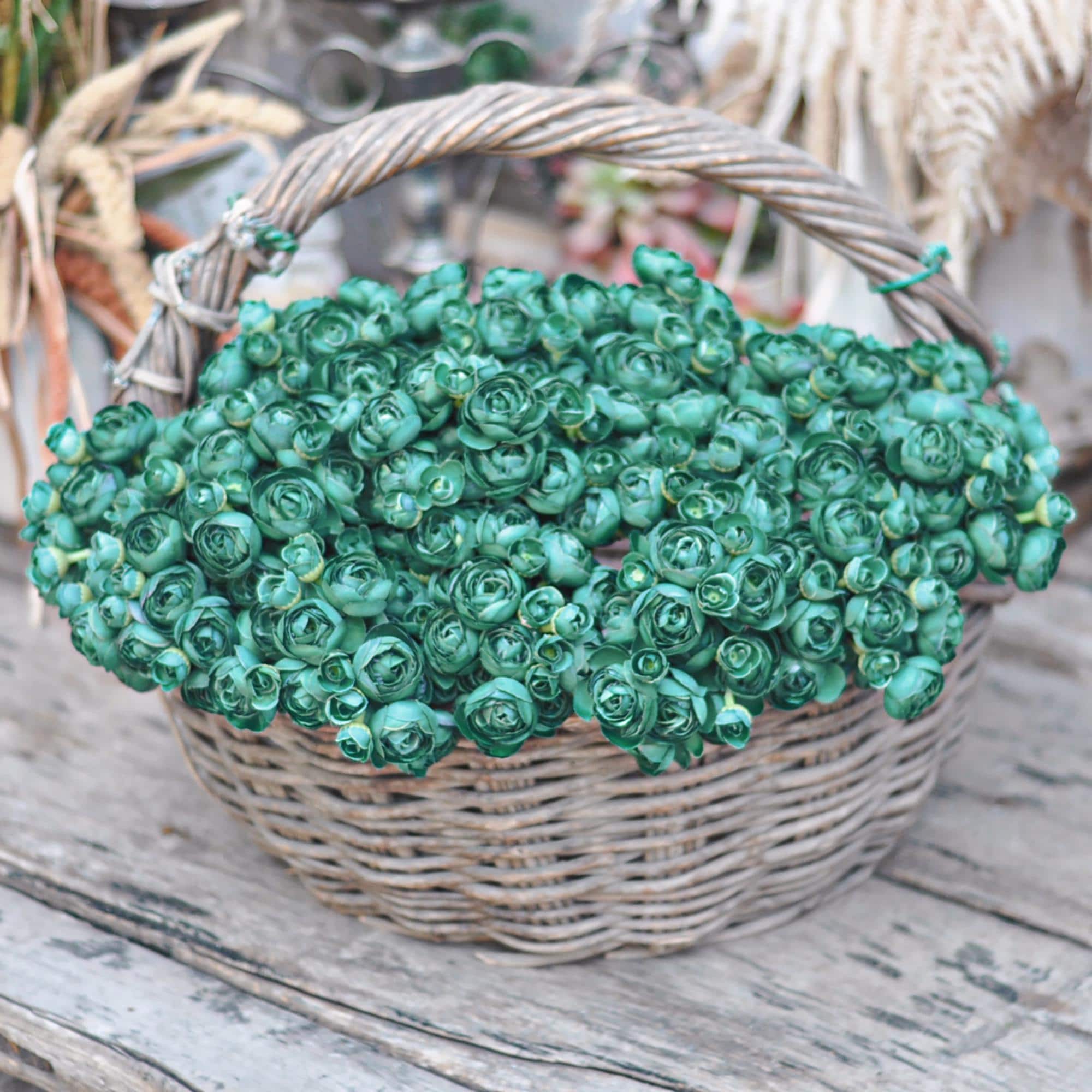 Vintage Green Rose Stems – Faux Flower Bundle Perfect For DIY Wedding Bouquet, Wreath, Silk Ranunculus Centerpiece, Crafts & Arrangements