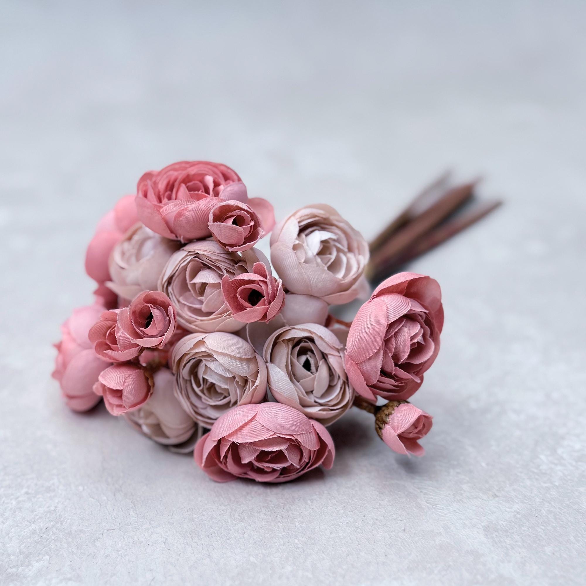 Dusty Pink Rose Stems – Faux Flower Bundle Perfect For DIY Wedding Bouquet, Wreath, Silk Ranunculus Centerpiece, Crafts & Arrangements