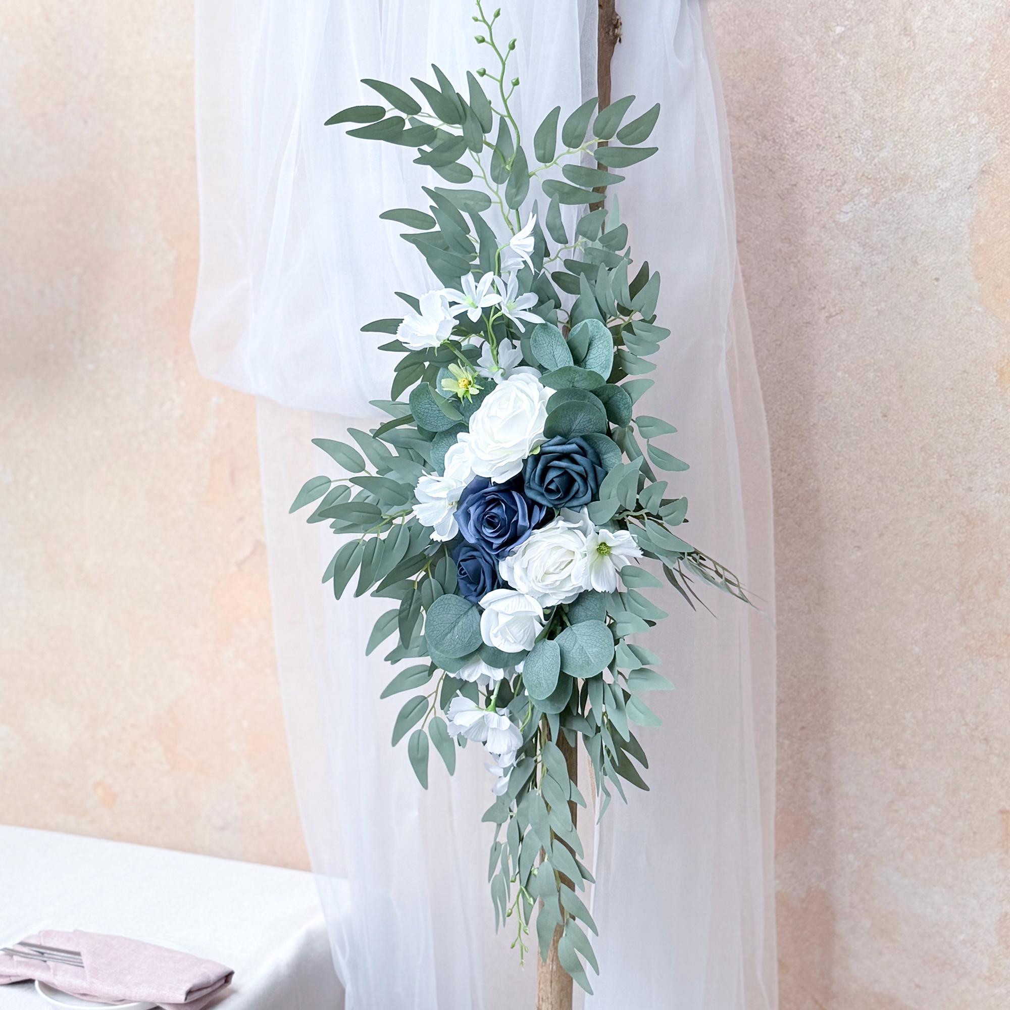 Nautical Navy Blue & White Rose Wedding Arch Arrangement, Rose Floral Arrangements, Wedding Ceremony Decor, Arch Garland, Beach Wedding Swag