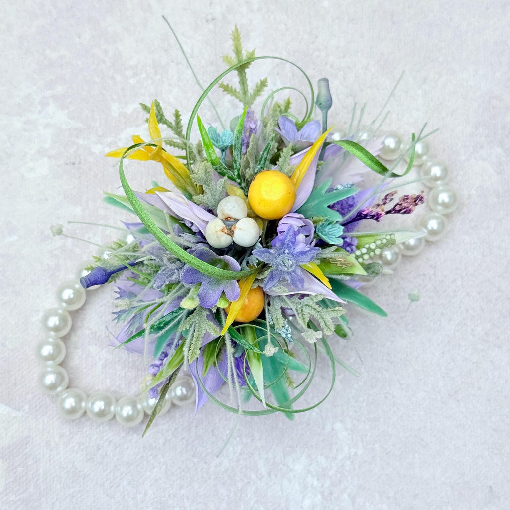 Dried Wildflower Lavender Pearl Bracelet - Rustic Wedding, Back To School Gift, Corsage and Boutonniere Set,Gift for Mom,Bridal Accessories