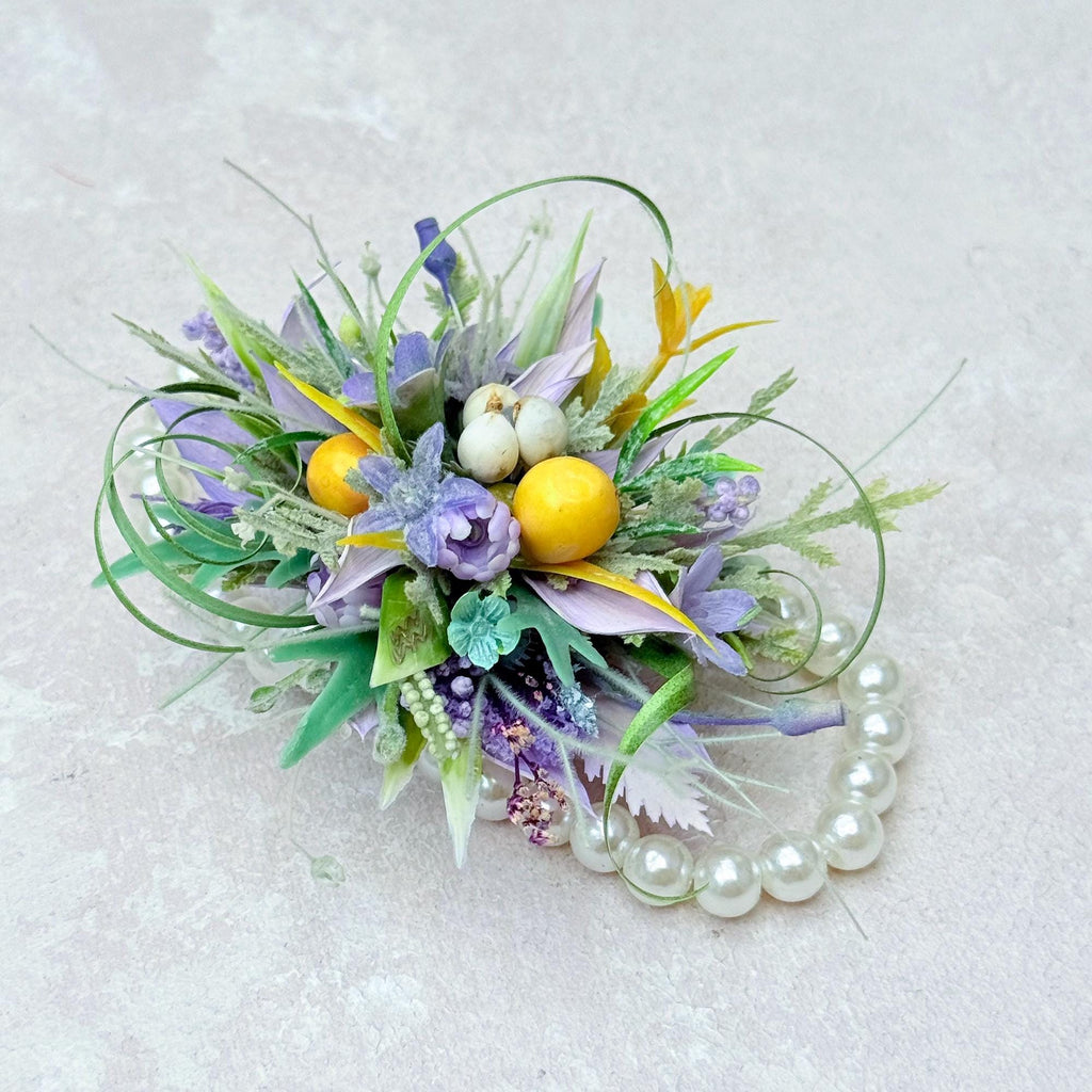 Dried Wildflower Lavender Pearl Bracelet - Rustic Wedding, Back To School Gift, Corsage and Boutonniere Set,Gift for Mom,Bridal Accessories