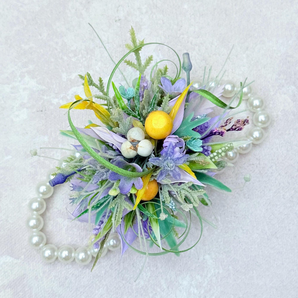 Dried Wildflower Lavender Pearl Bracelet - Rustic Wedding, Back To School Gift, Corsage and Boutonniere Set,Gift for Mom,Bridal Accessories
