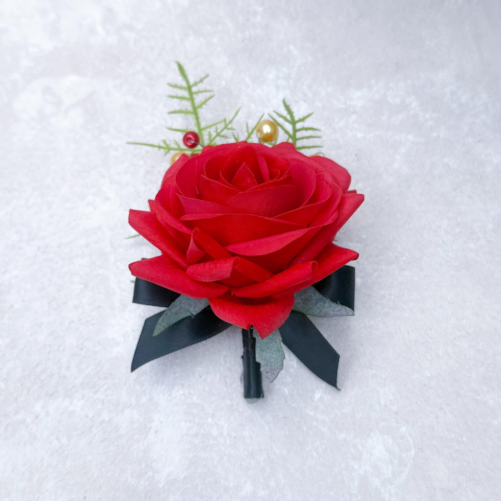 Amazing Red Black Interlaced Rose Wrist Corsage Gift For Back To School Party Boutonniere, Bridesmaid Groom Boutonniere, Bridal Accessories
