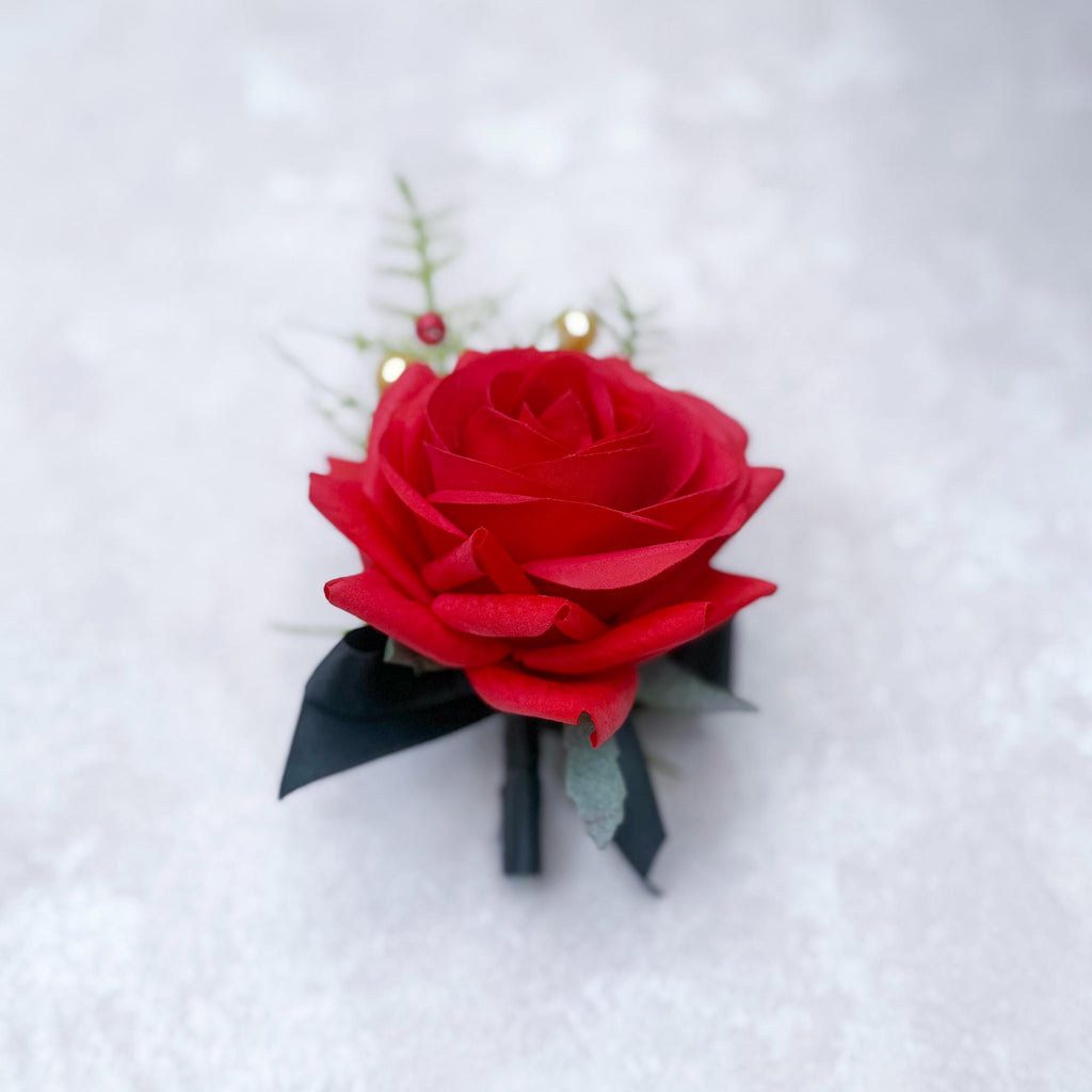 Amazing Red Black Interlaced Rose Wrist Corsage Gift For Back To School Party Boutonniere, Bridesmaid Groom Boutonniere, Bridal Accessories