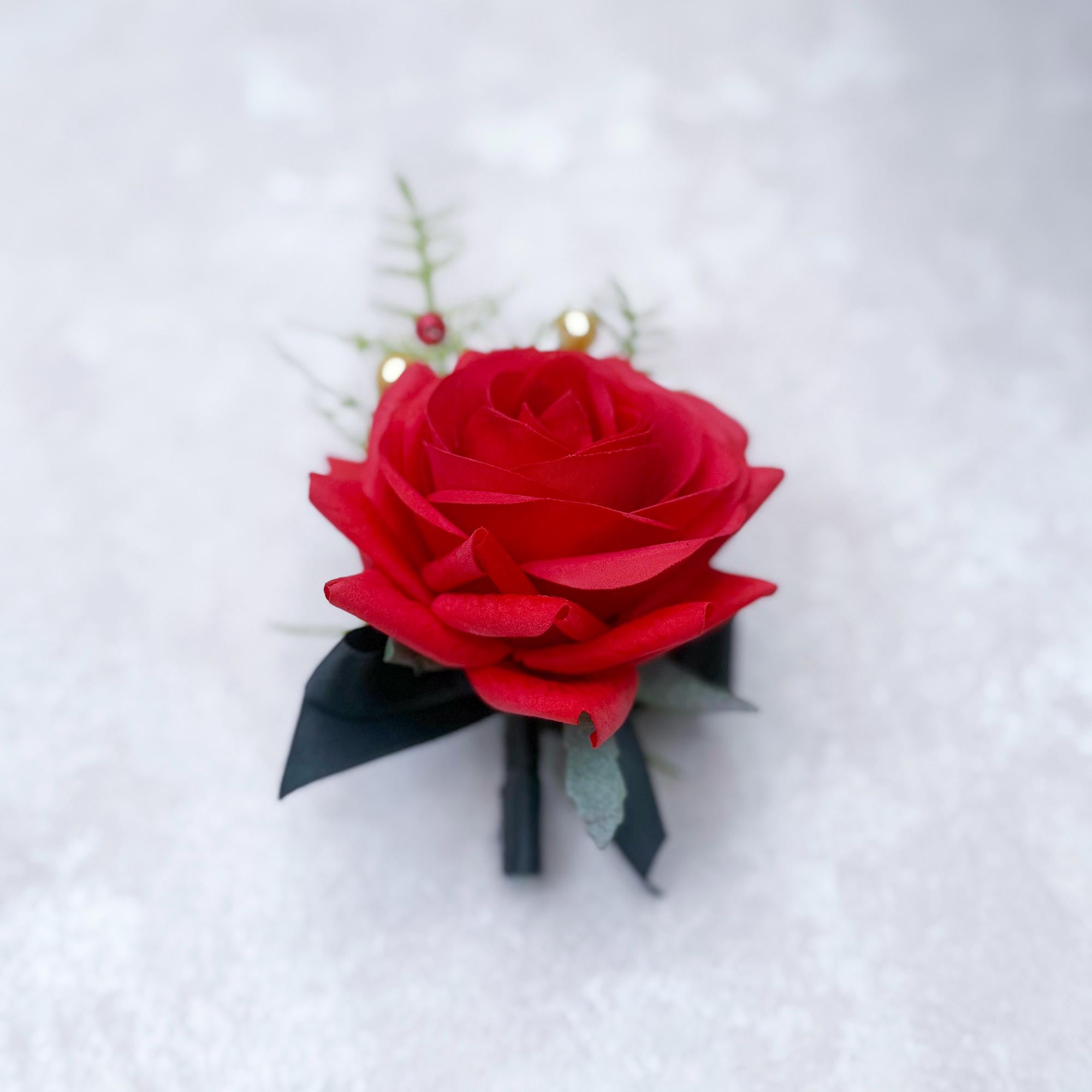 Amazing Red Black Interlaced Rose Wrist Corsage Gift For Back To School Party Boutonniere, Bridesmaid Groom Boutonniere, Bridal Accessories